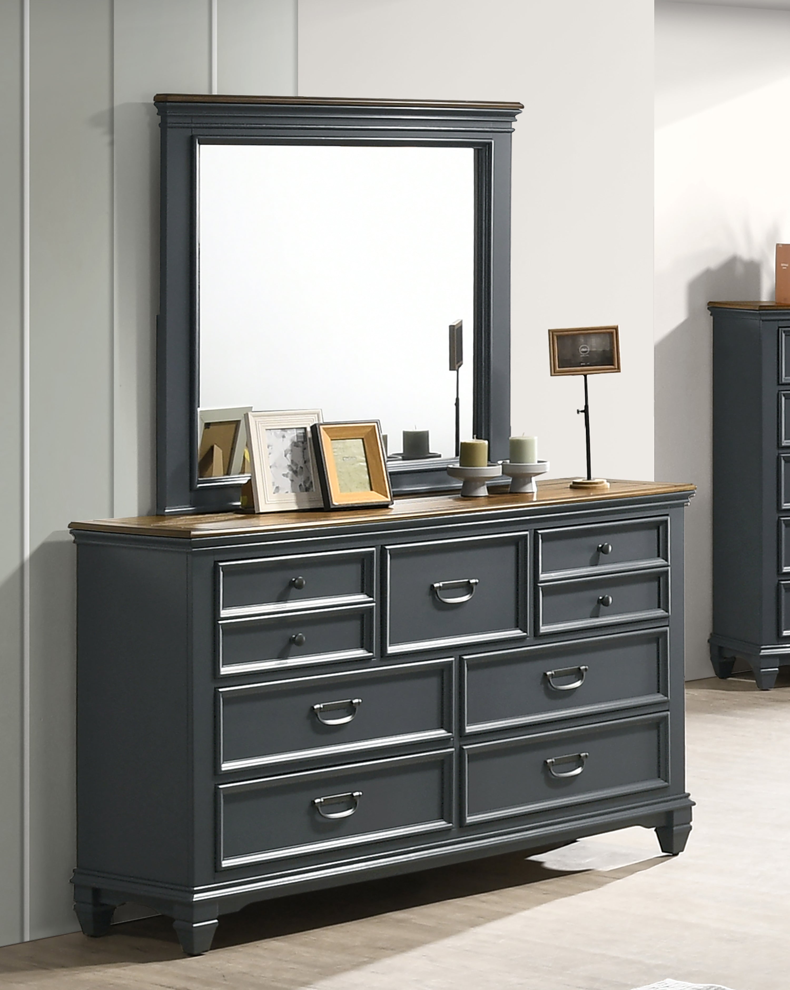 Roundhill Furniture Clelane Wood Bedroom Set with Shiplap Panel Bed - Queen Size, Slate Blue Finish - Modern Farmhouse Bedroom Decor for Master & Guest Rooms