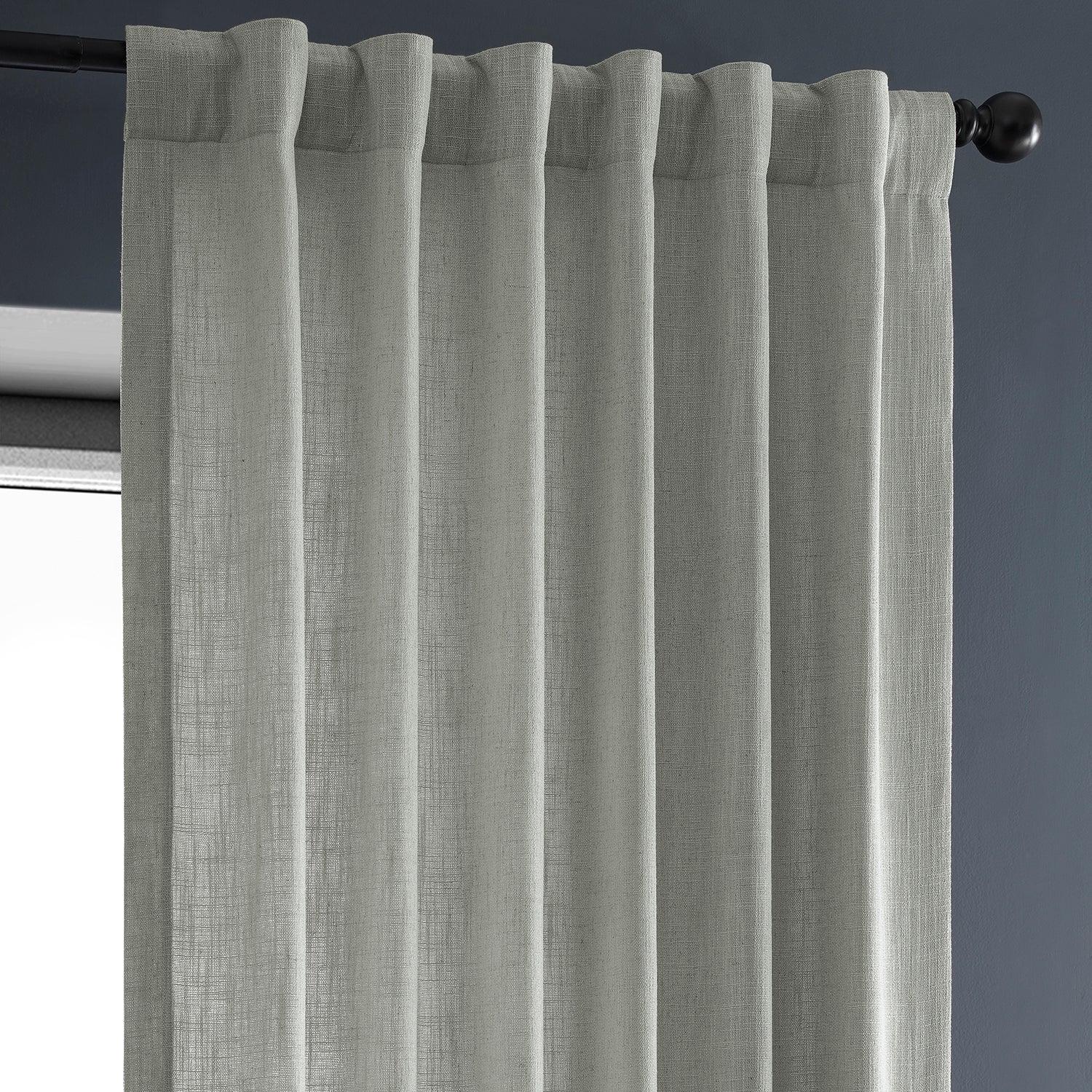 Ash Grey Heavy Faux Linen Curtains - Blackout Window Drapes for Living Room & Bedroom - Thermal Insulated Room Darkening Panels for Home Decor