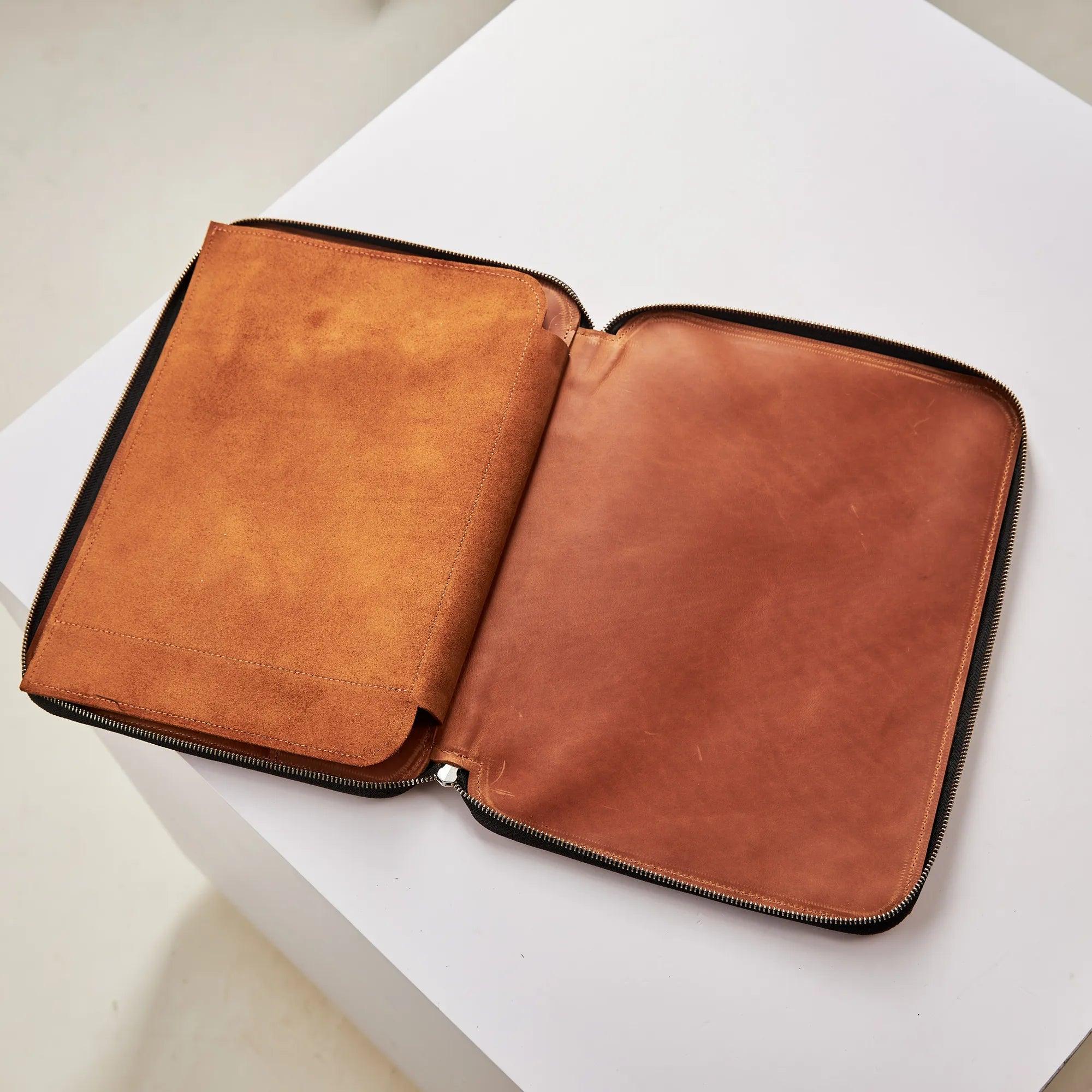 Premium Zippered Padfolio Bag - Professional Leather Portfolio with Notepad Holder for Business, Meetings & Office Use - Ideal for Executives, Students & Professionals