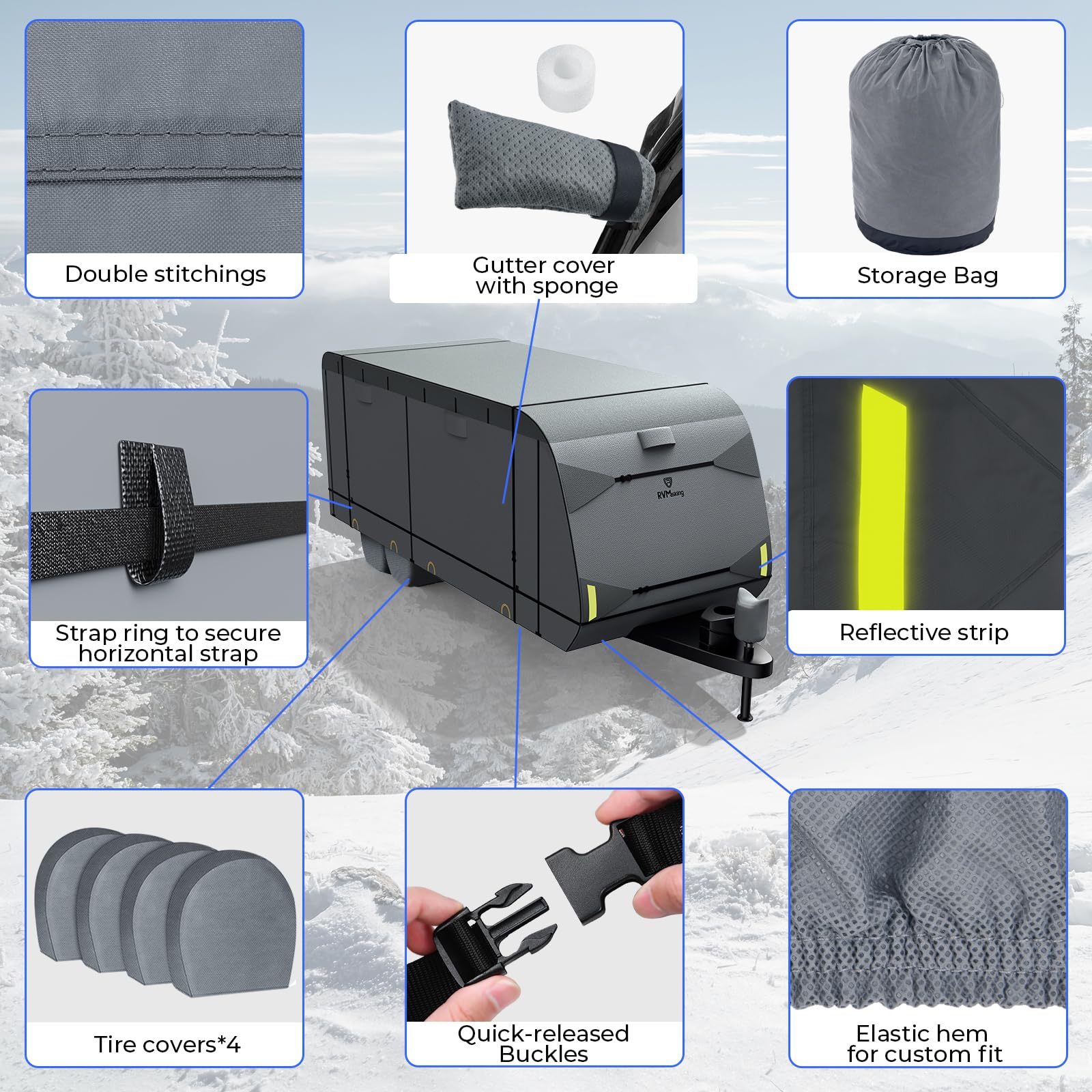 RVMasking RV Cover - 7-Layer Heavy Duty Travel Trailer Cover for 15'1