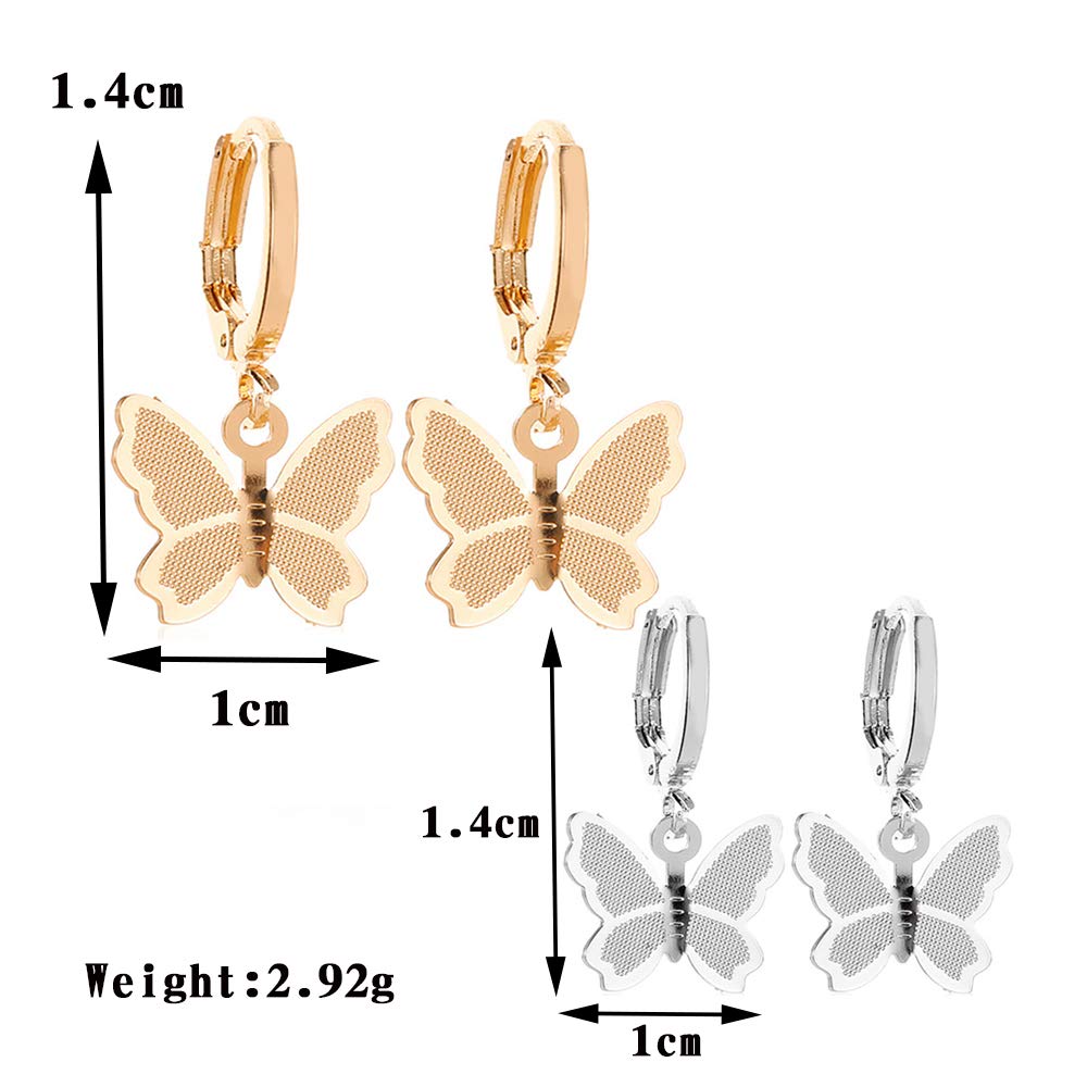 14K Gold Small Butterfly Hoop Earrings for Women - Crystal Dangle Drop Earrings with Silver Rhinestones | Elegant Jewelry for Parties, Weddings & Everyday Wear