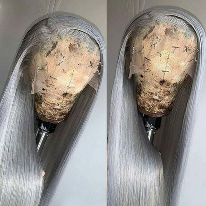 Eullair 13x4 Glueless Lace Front Wig - 180 Density Pre Plucked Straight Human Hair Wig for Women, Grey & Silver Lace Frontal Wig - Perfect for Daily Wear, Cosplay & Special Occasions