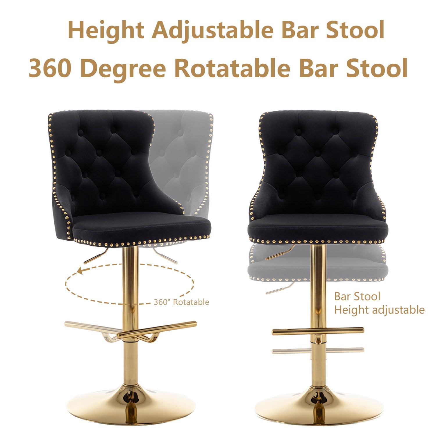 4 Pack Swivel Bar Stools with Button Tufted & Nailhead Trim - 24