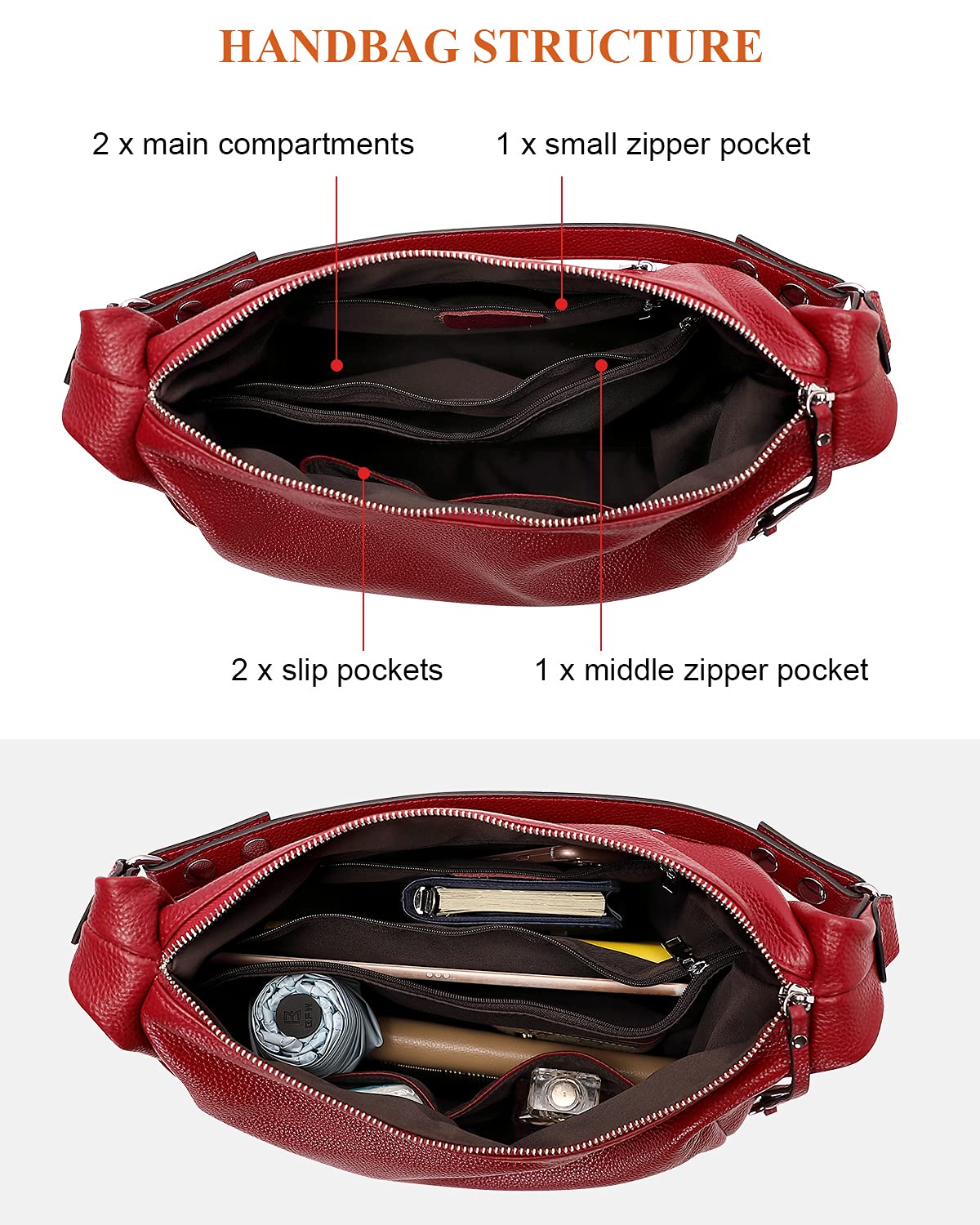 Genuine Leather Hobo Handbag for Women - Crossbody Shoulder Purse for Daily Use