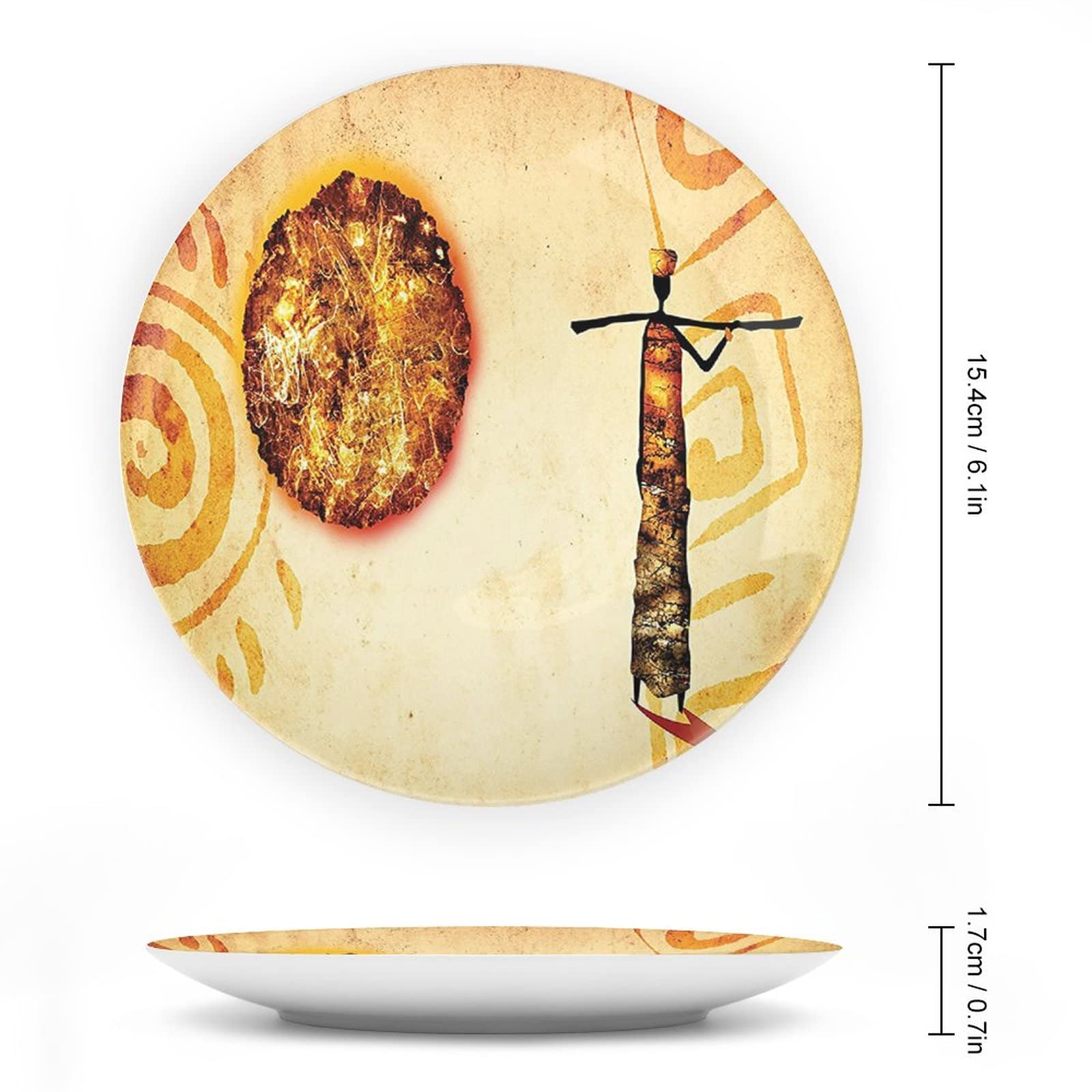 7 Inch African Tribal Pattern Ceramic Plates - Brown Tan Decorative Dinnerware for Home Decor, Wall Display & Exotic Table Setting
