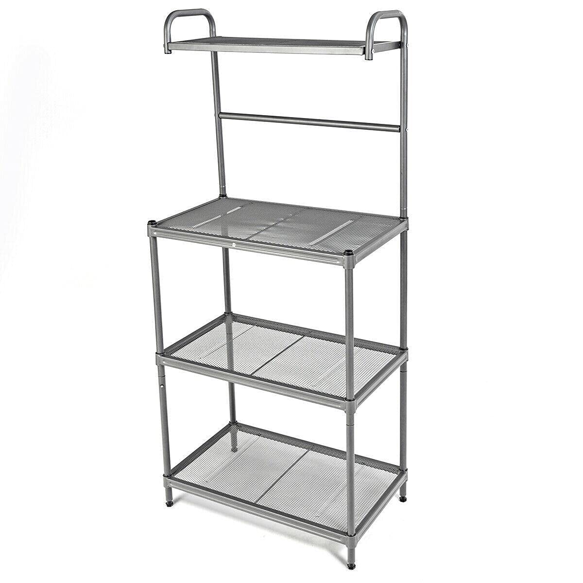 4-Tier Stainless Steel Baker's Rack with Microwave Stand - Heavy Duty Kitchen Storage Organizer for Small Appliances, Spices & Cookware - Perfect for Kitchen, Pantry, Laundry Room or Garage Storage