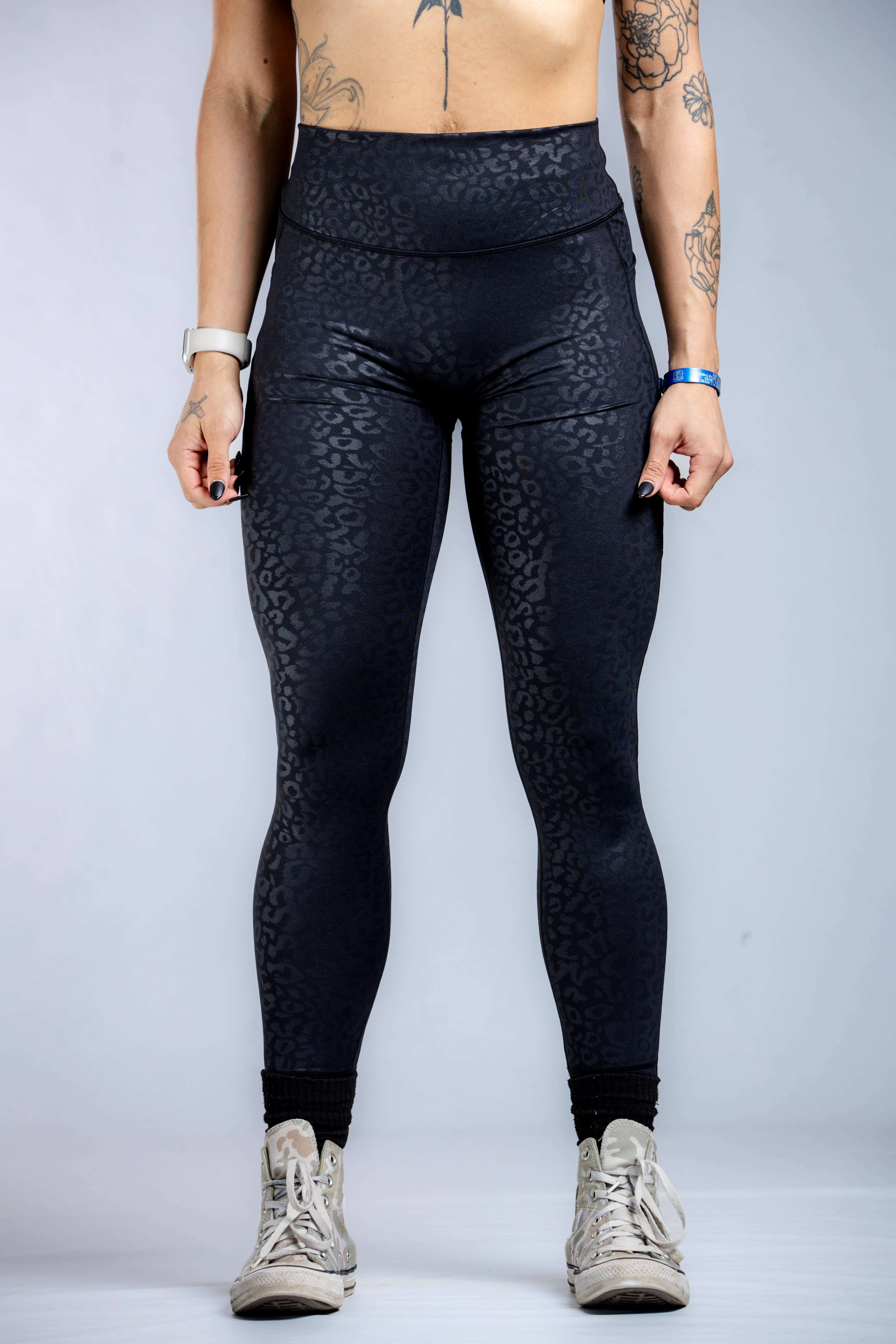 Empowered High-Waisted Yoga Leggings with Pockets - Black Leopard Print | Women's Workout Pants for Gym, Running & Lounge Wear