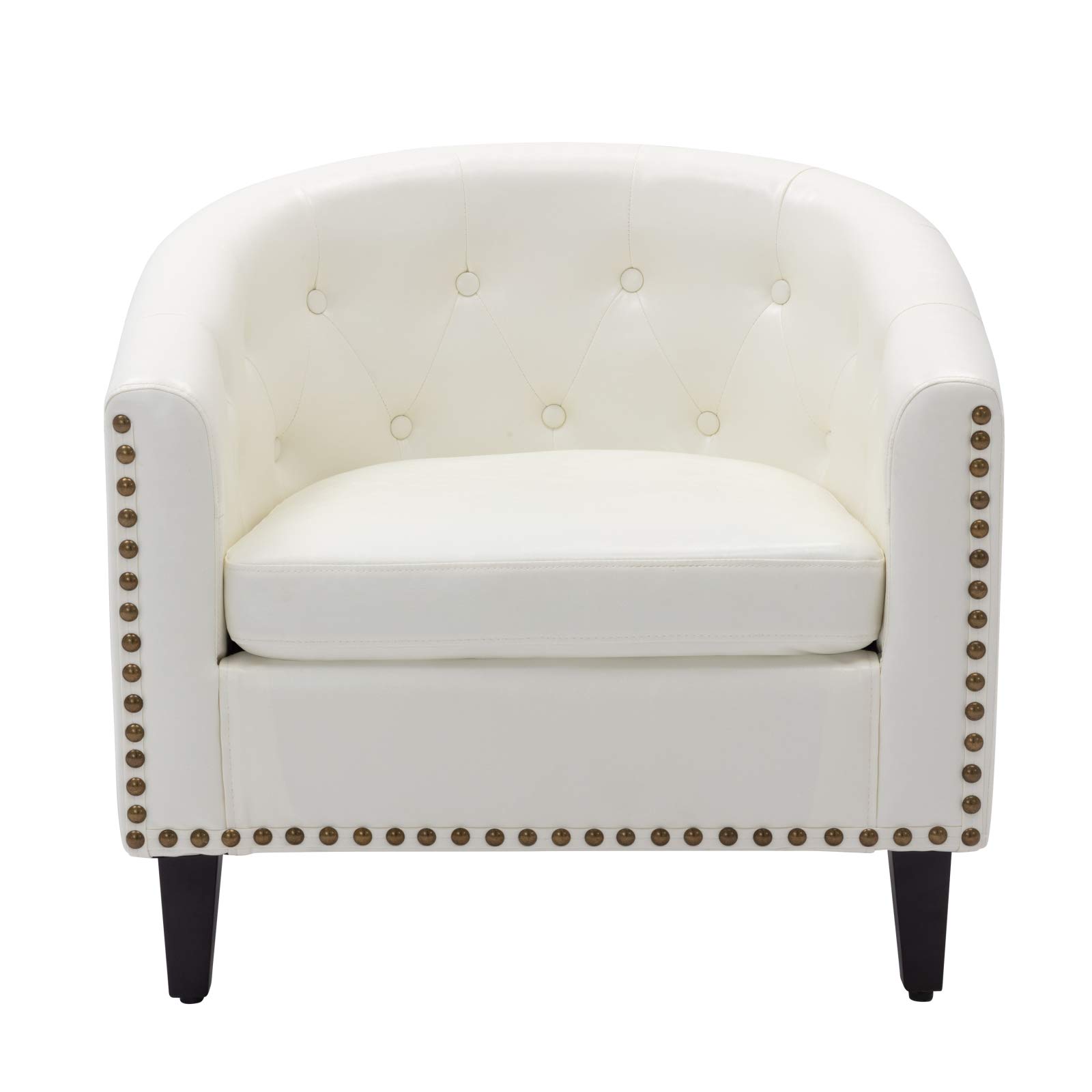 Premium PU Leather Tufted Barrel Chair - Modern Accent Tub Chair for Living Room, Bedroom & Office - Comfortable Club Chair for Relaxing, Reading & Lounging