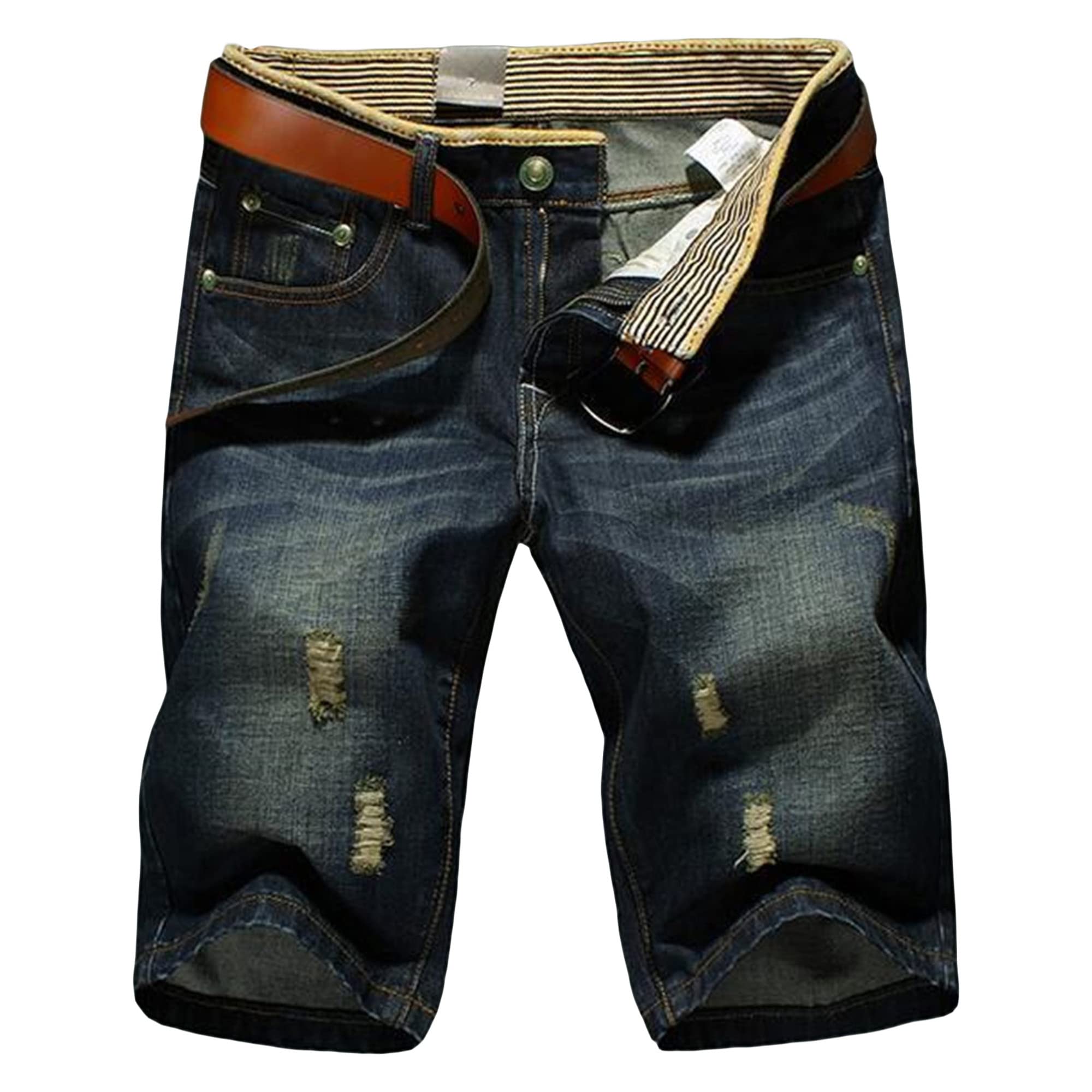 Men's Stretch Slim Fit Distressed Denim Shorts with Zipper & Hole Details - Casual Summer Short Pants for Beach, Streetwear & Outdoor Activities