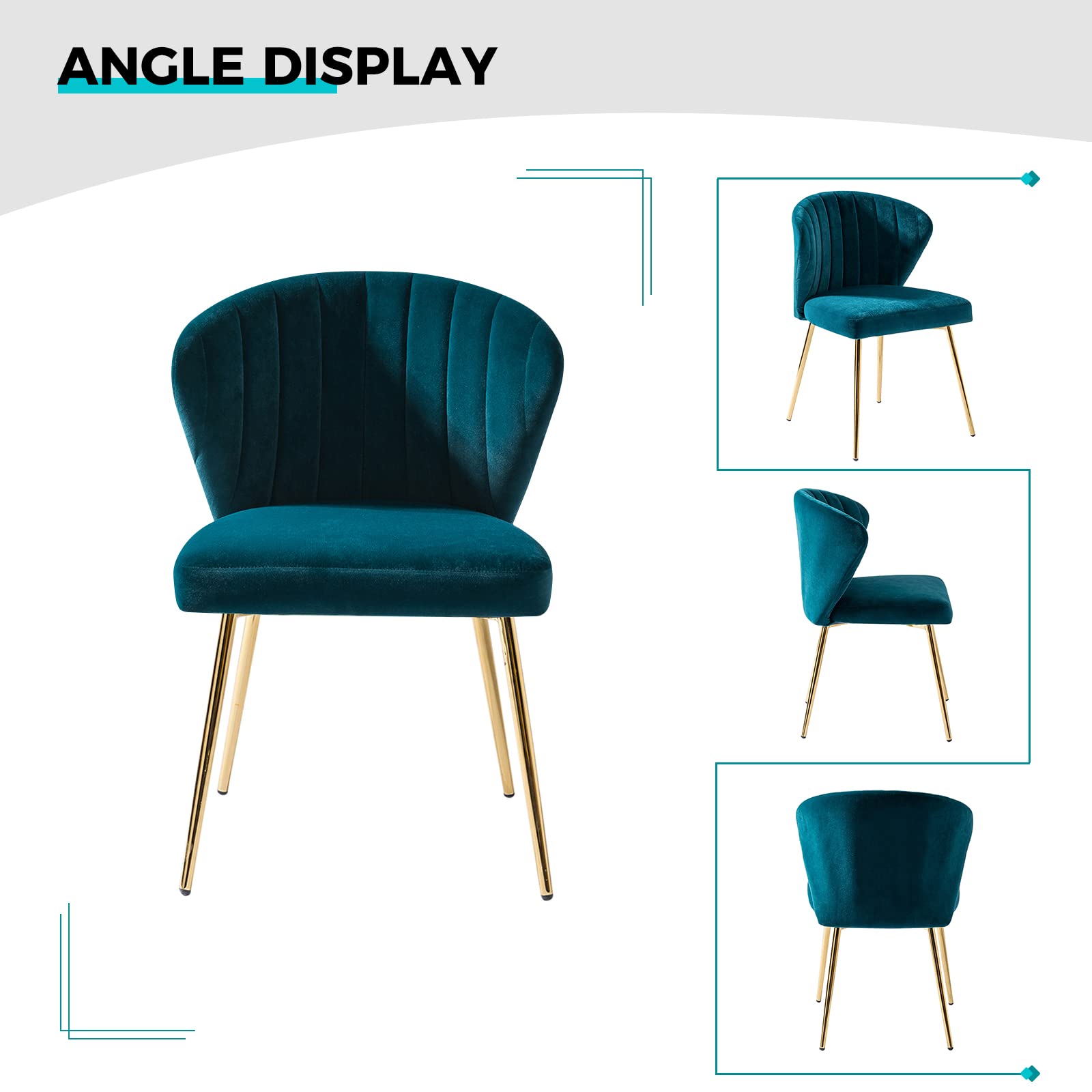 TINA'S HOME Modern Velvet Dining Chairs with Gold Metal Legs - Tufted Back Accent Chair for Living Room, Kitchen, Bedroom & Beauty Salon - Teal Blue Upholstered Side Chair for Home Decor & Patio Seating