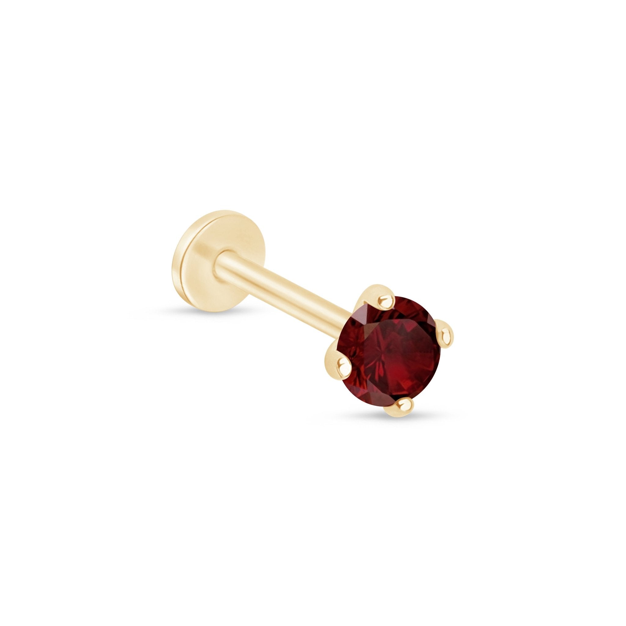 14k Yellow Gold Garnet Cartilage Flat Back Stud Earrings - Dainty & Hypoallergenic Piercing Jewelry for Women - Perfect for Everyday Wear & Special Occasions