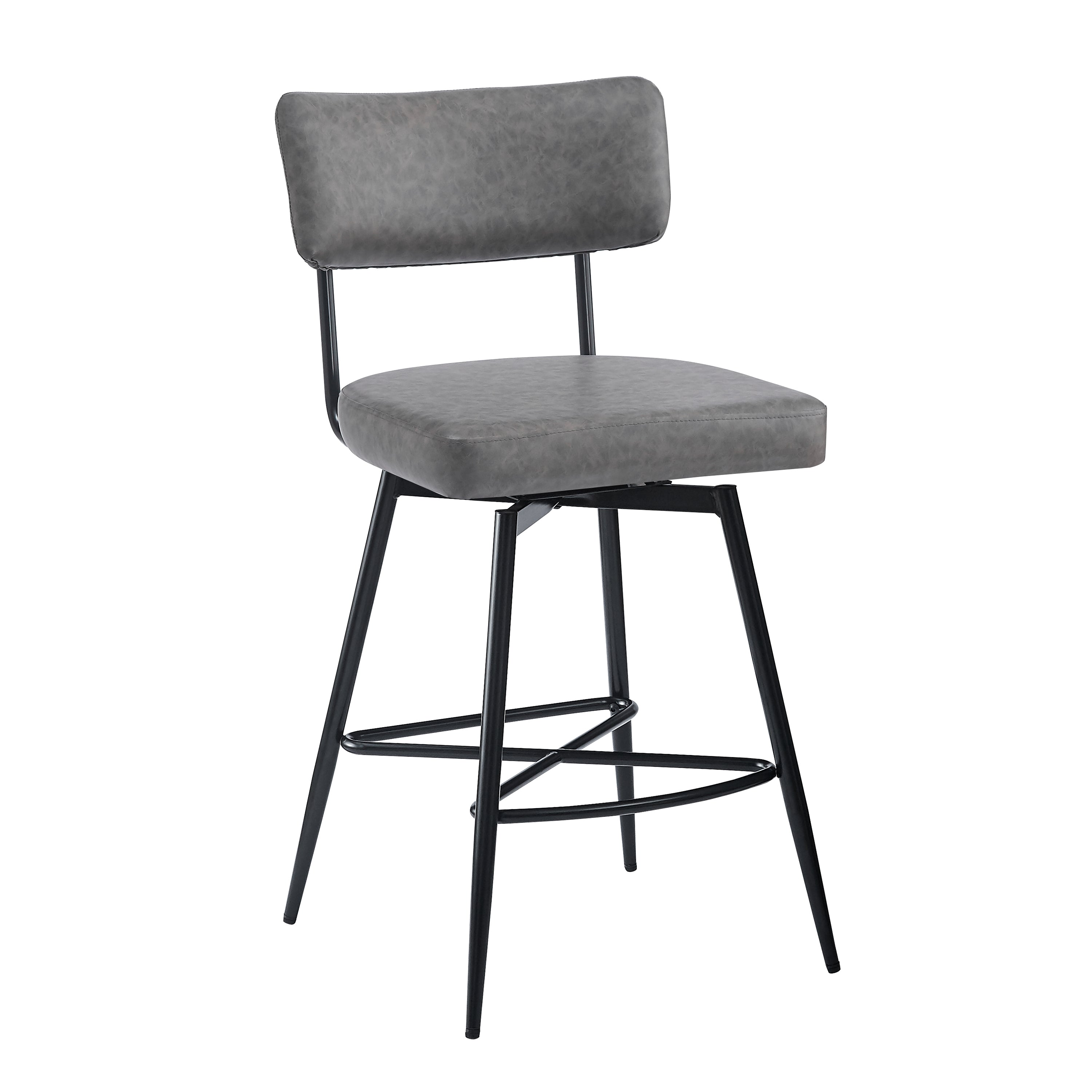 26'' Retro Swivel Counter Stools Set of 2 - Iron Frame & PU Cushioned Bar Stools for Kitchen Island, Breakfast Nook or Home Bar - Vintage Style Adjustable Height Stools