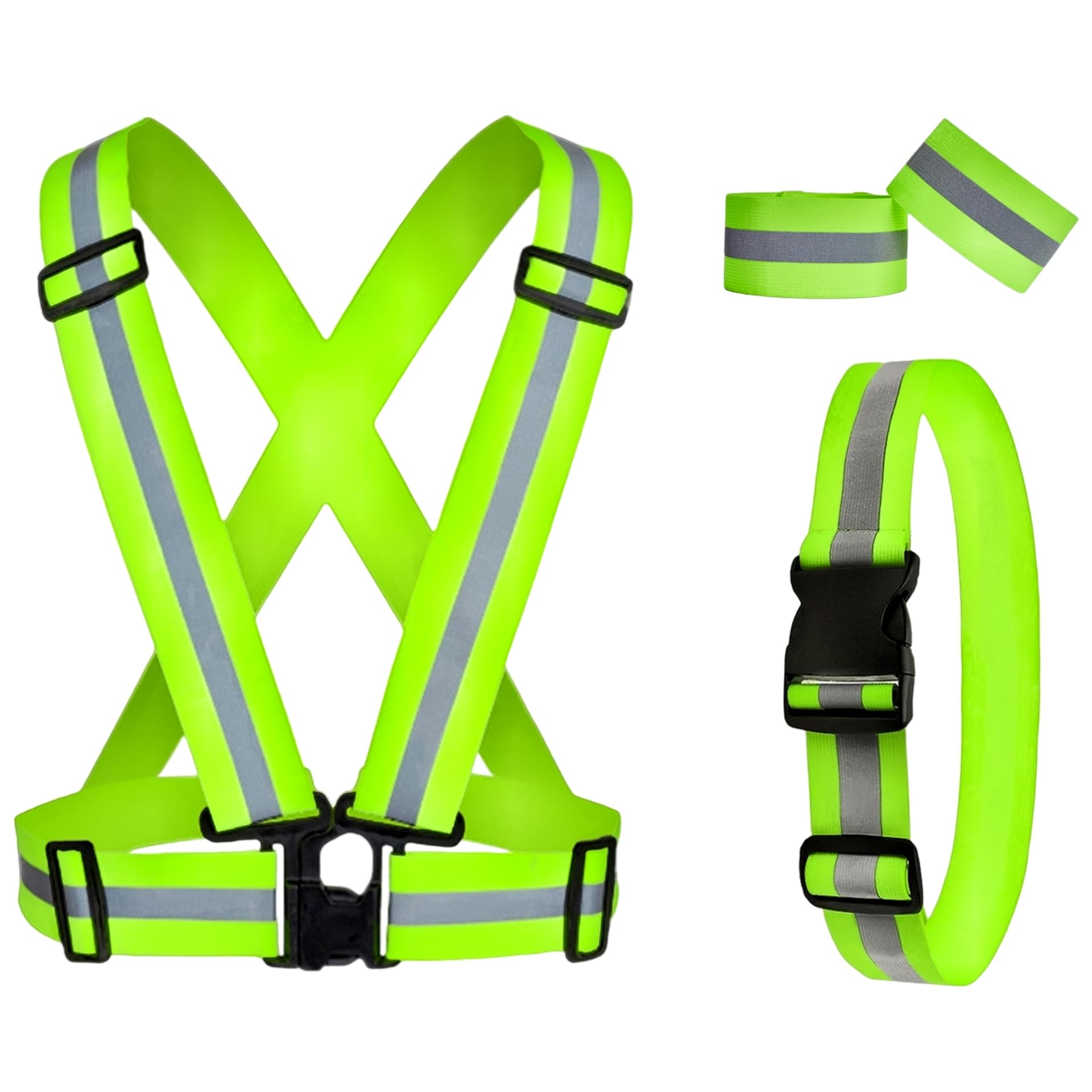 High Visibility Reflective Running Gear Set - 3-Piece Reflective Vest, Armband & Belt for Night Cycling, Walking & Jogging - Safety Reflective Gear for Men, Women & Kids - Perfect for Road Runners, Cyclists & Outdoor Enthusiasts