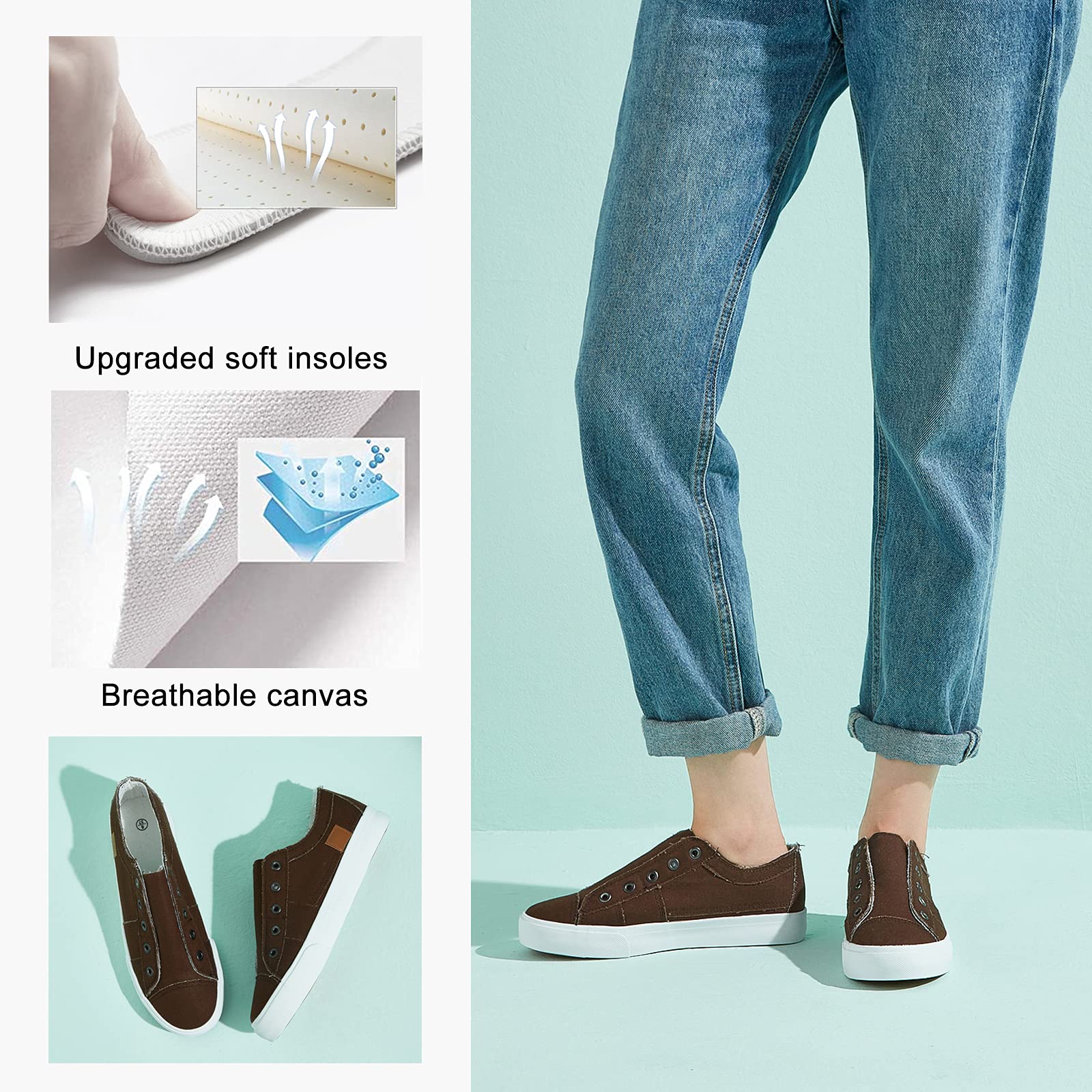 Women's Slip-On Non-Slip Canvas Sneakers - Comfortable Low Top Casual Shoes for Walking, Travel & Everyday Wear