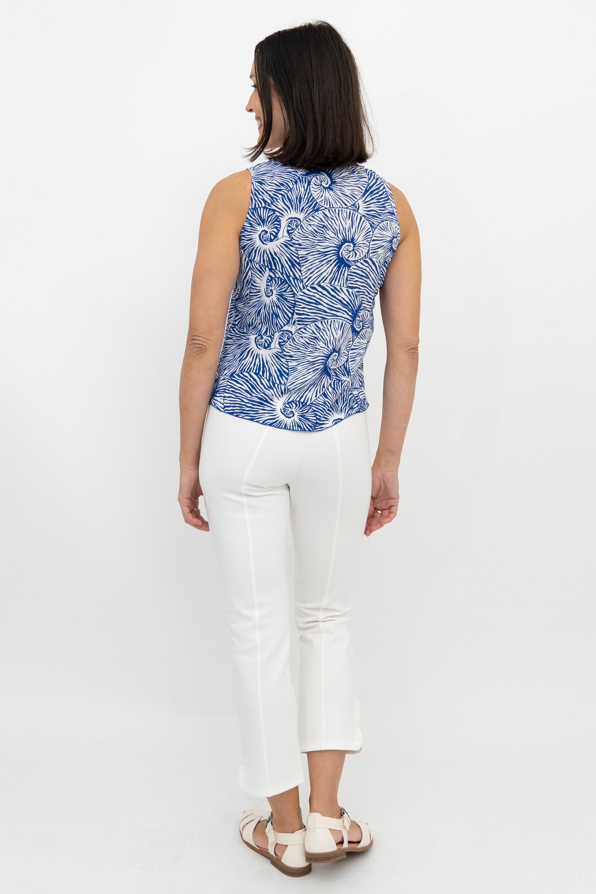 Dee Tank Top - Indigo Whirl Pattern Women's Casual T-Shirt | Perfect for Summer Outfits, Beach Wear & Everyday Fashion