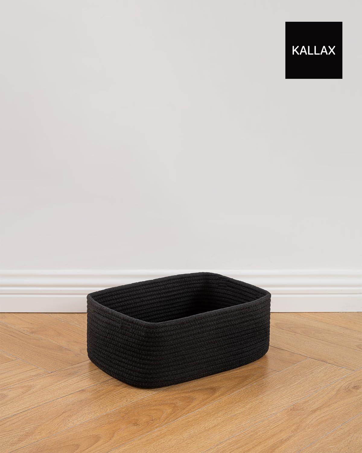 KALLAX Small Woven Storage Basket - 13.5 x 9.5 x 5 Inches, 3-Pack Black Rope Organizer Bins for Shelves, Closet & Cube Storage | Perfect for Home Organization, Pet Toy Storage & Gift Baskets
