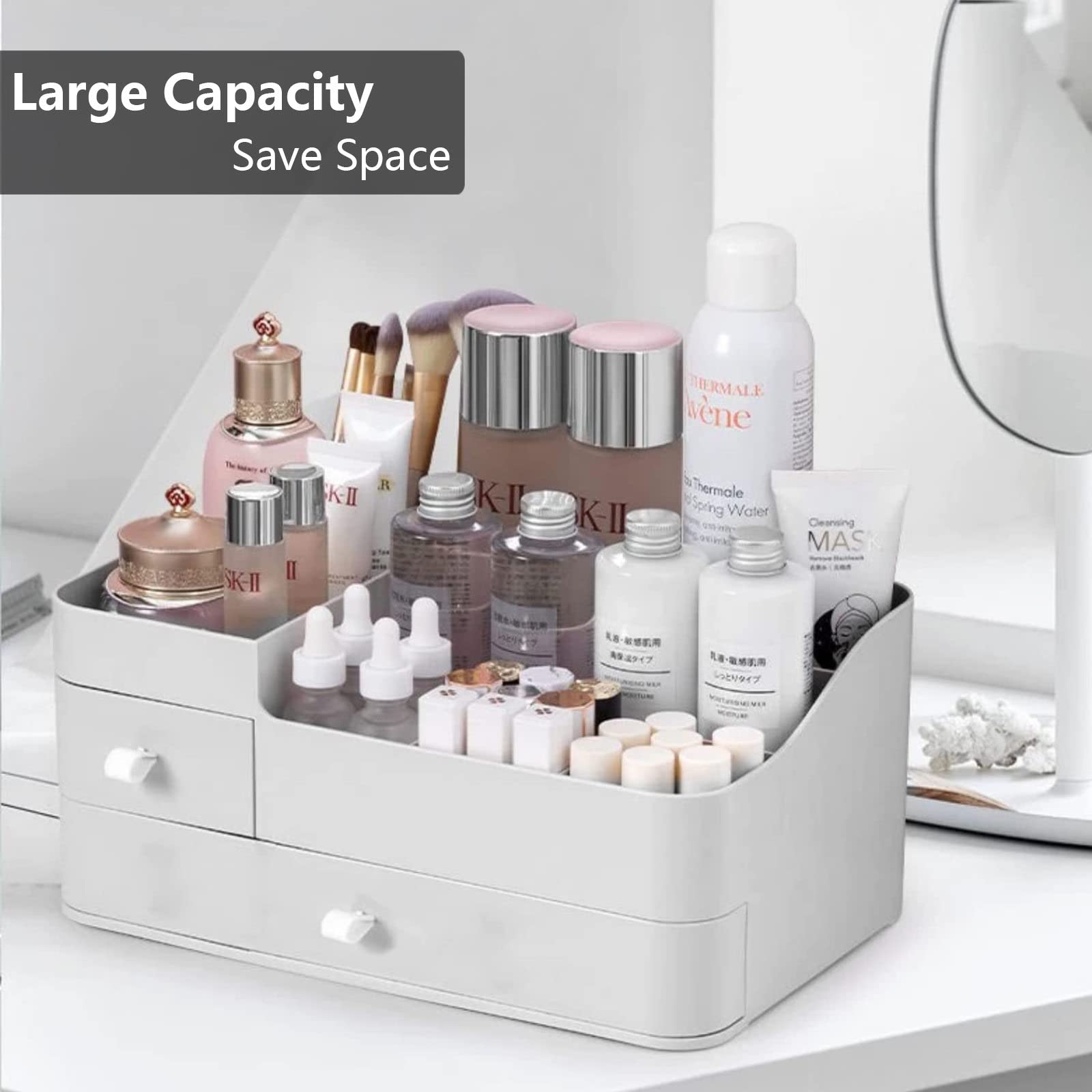 Pink Makeup Organizer with Drawers - Cosmetic Storage Box for Brushes, Eyeshadow, Lipstick, Nail Polish & Skincare - Perfect for Vanity, Dresser & Bathroom Counter Organization