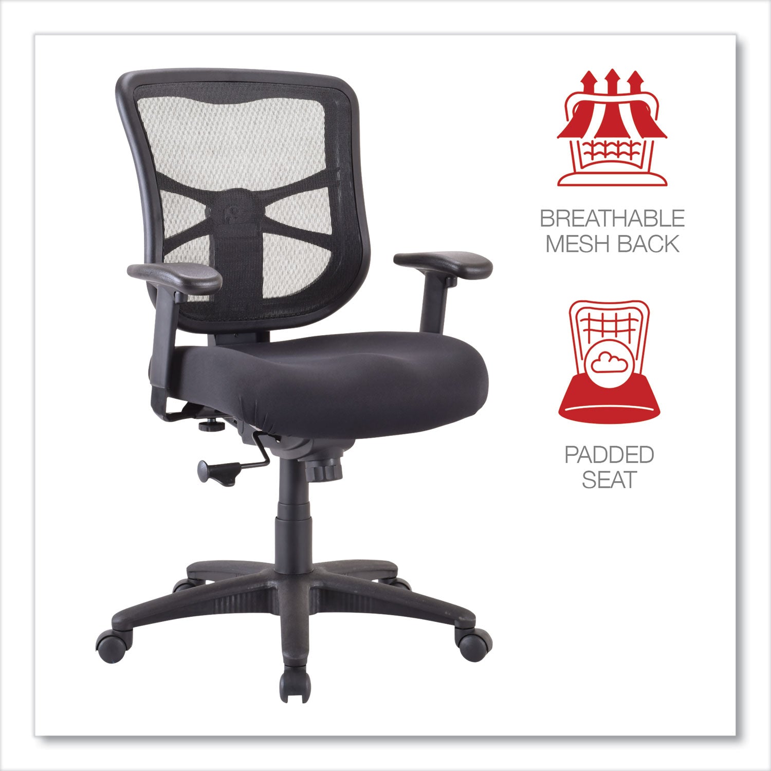 Alera Elusion Series Mesh Mid Back Swivel Tilt Office Chair - 275 lb Weight Capacity, Adjustable Seat Height 17.9