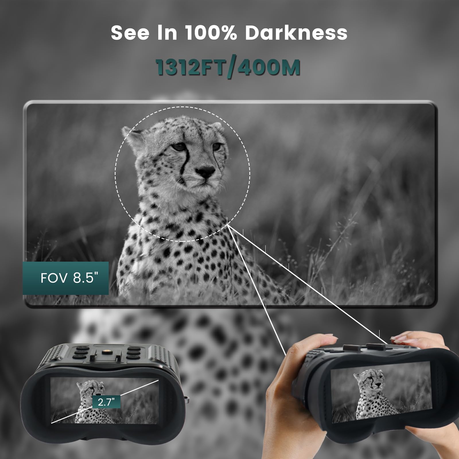 Lovpo Rechargeable Digital Infrared Night Vision Goggles - 1312FT Range, 2.7