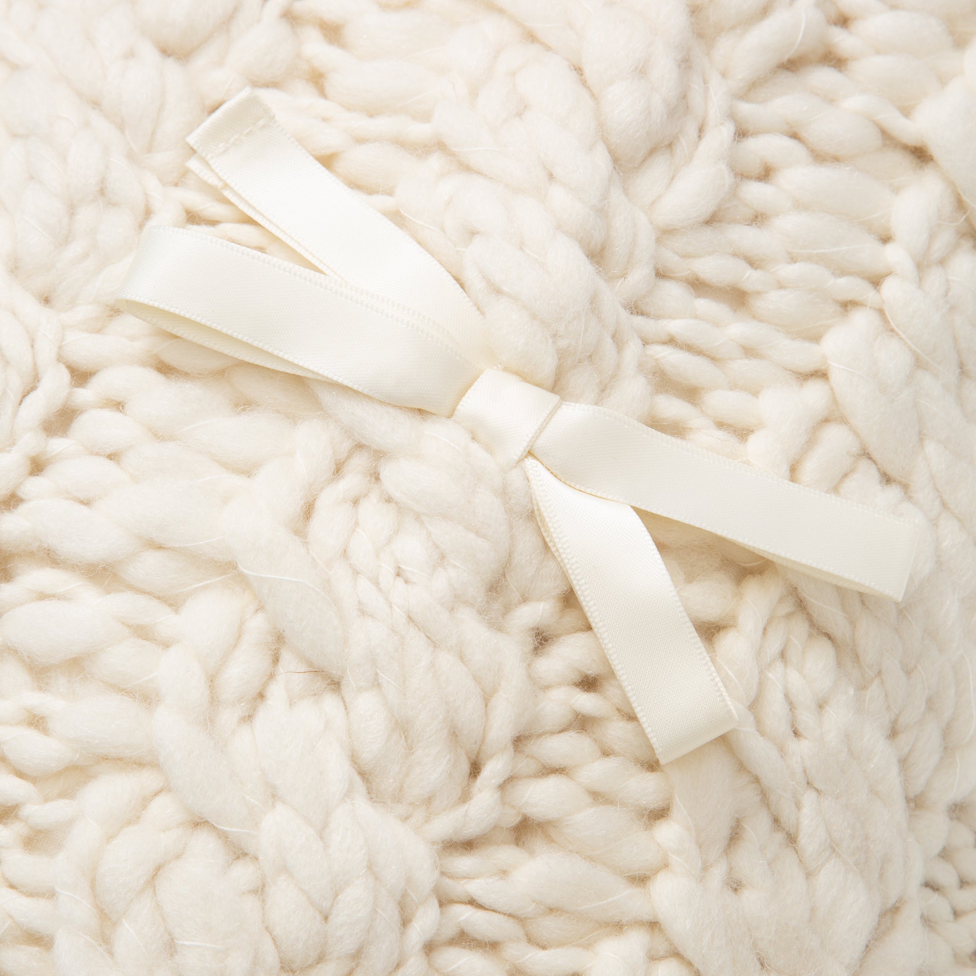Soft Knit Ribbon Cushion Cover 18x18 Inches - Ivory White Decorative Pillow Case for Sofa, Bed, Chair - Cozy Home Decor & Living Room Accessories