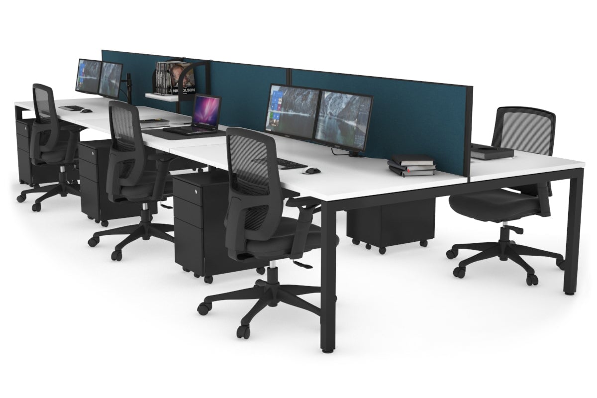6-Person Office Workstation with Quadro Square Legs - 1600L x 800W Dimensions, Cable Management Scallop for Organized Workspace - Perfect for Open Office Layouts, Team Collaboration & Modern Workspaces