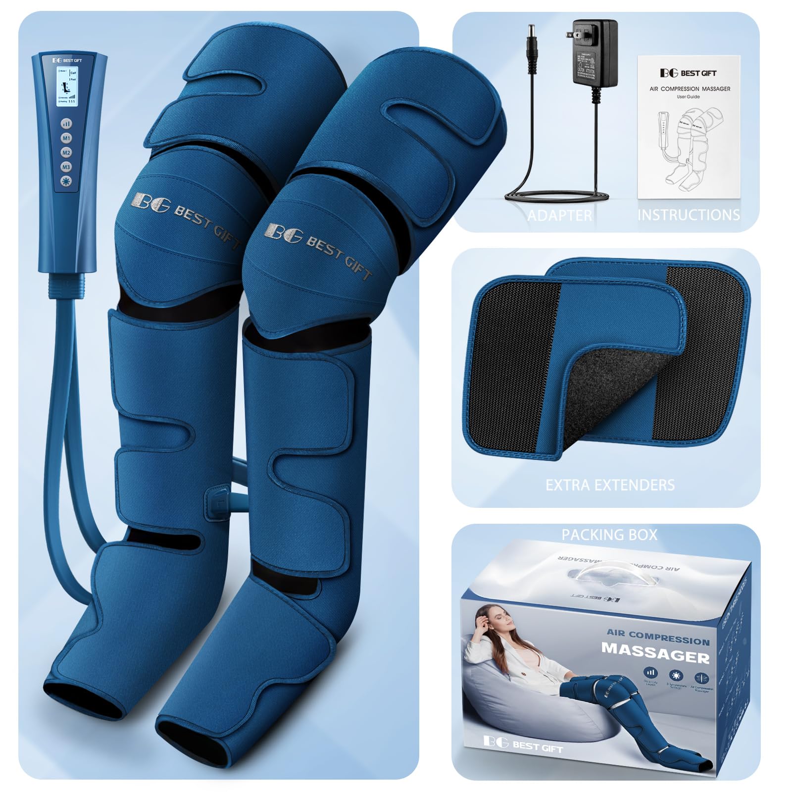 Electric Air Compression Leg Massager with Heat - Foot, Calf, Thigh & Knee Pain Relief for Varicose Veins, Muscle Fatigue, Swelling - Perfect Gift for Dad, Mom, Men & Women on Christmas, Mother's Day, Father's Day - Use at Home, Office or While Traveling for Relaxation and Circulation Boost