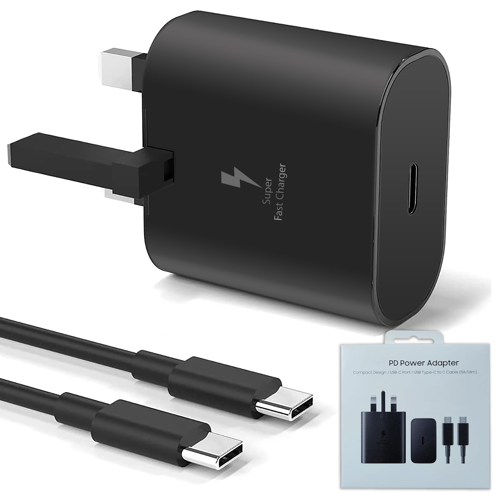 25W PD 3.0 Samsung Fast Charger with 6.6ft USB C to C Cable - Compatible with Galaxy S22/S22+/S21/S21+/S21 Ultra/Z Fold 3/S20 5G/Note 20/S10 & Tablets - Fast Charging for Home, Office & Travel