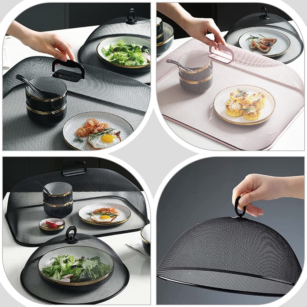 Zerodeko 2 Pack Stainless Steel Mesh Food Covers - Round Kitchen Food Protector for Flies & Insects, Perfect for Outdoor Picnic, BBQ, Camping & Party Use (Black)
