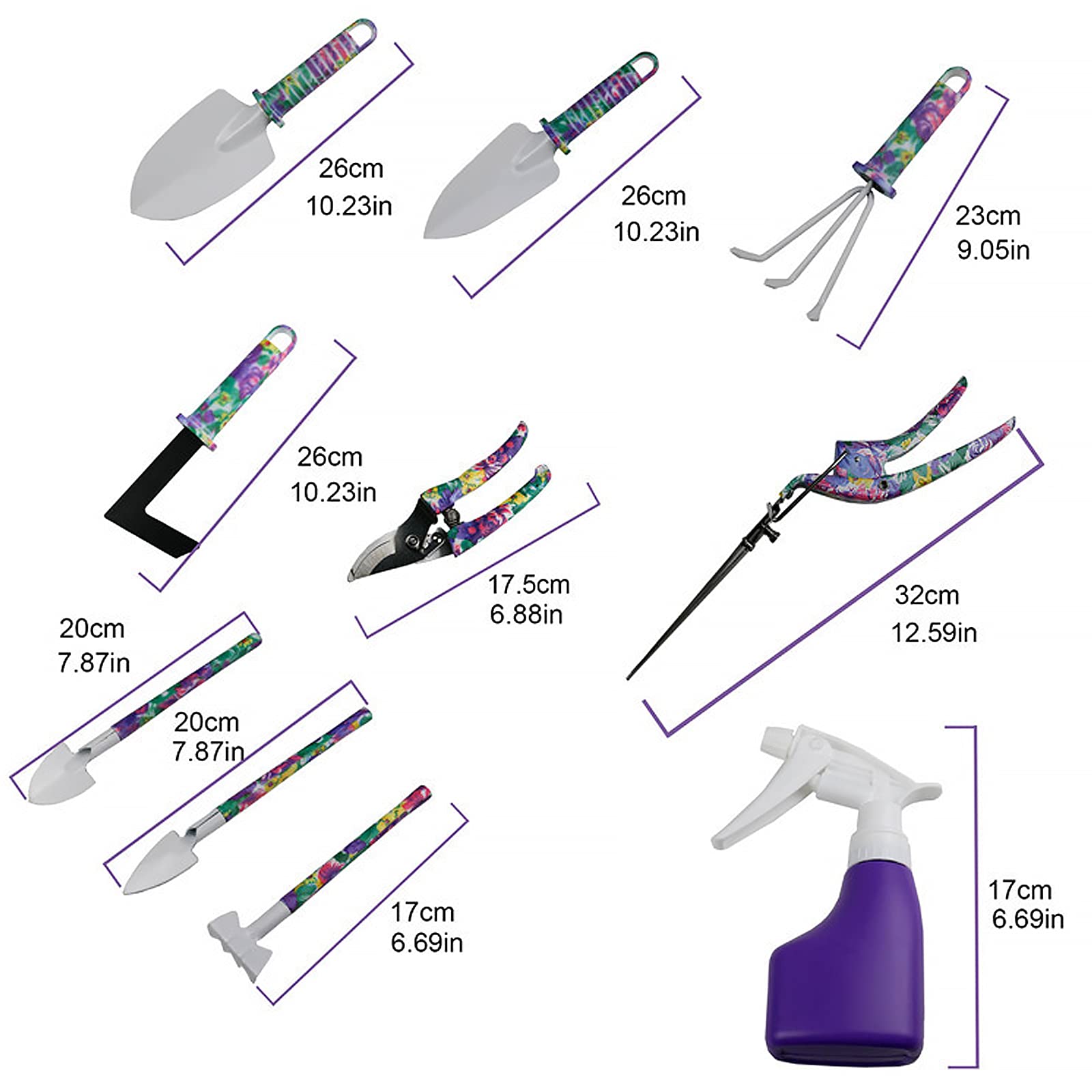 Kingsea 10-Piece Stainless Steel Garden Tools Set - Planting, Succulent Transplanting Hand Tool Kit with Carrying Case - Ideal Gardening Gift for Women (Purple) - Perfect for Home Gardening, Landscaping & Outdoor Planting Projects