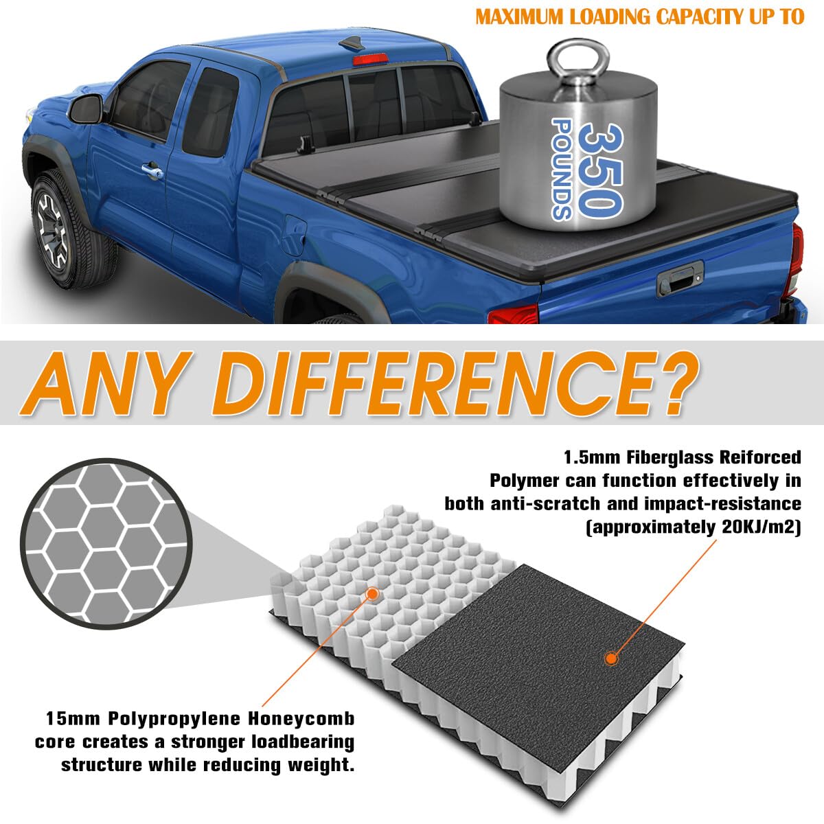 Durable FRP Hard Tri-Fold Truck Bed Tonneau Cover for 2016-2024 Toyota Tacoma 5Ft Short Bed | Weatherproof & Secure Cargo Protection | Perfect for Camping, Hauling & Outdoor Adventures