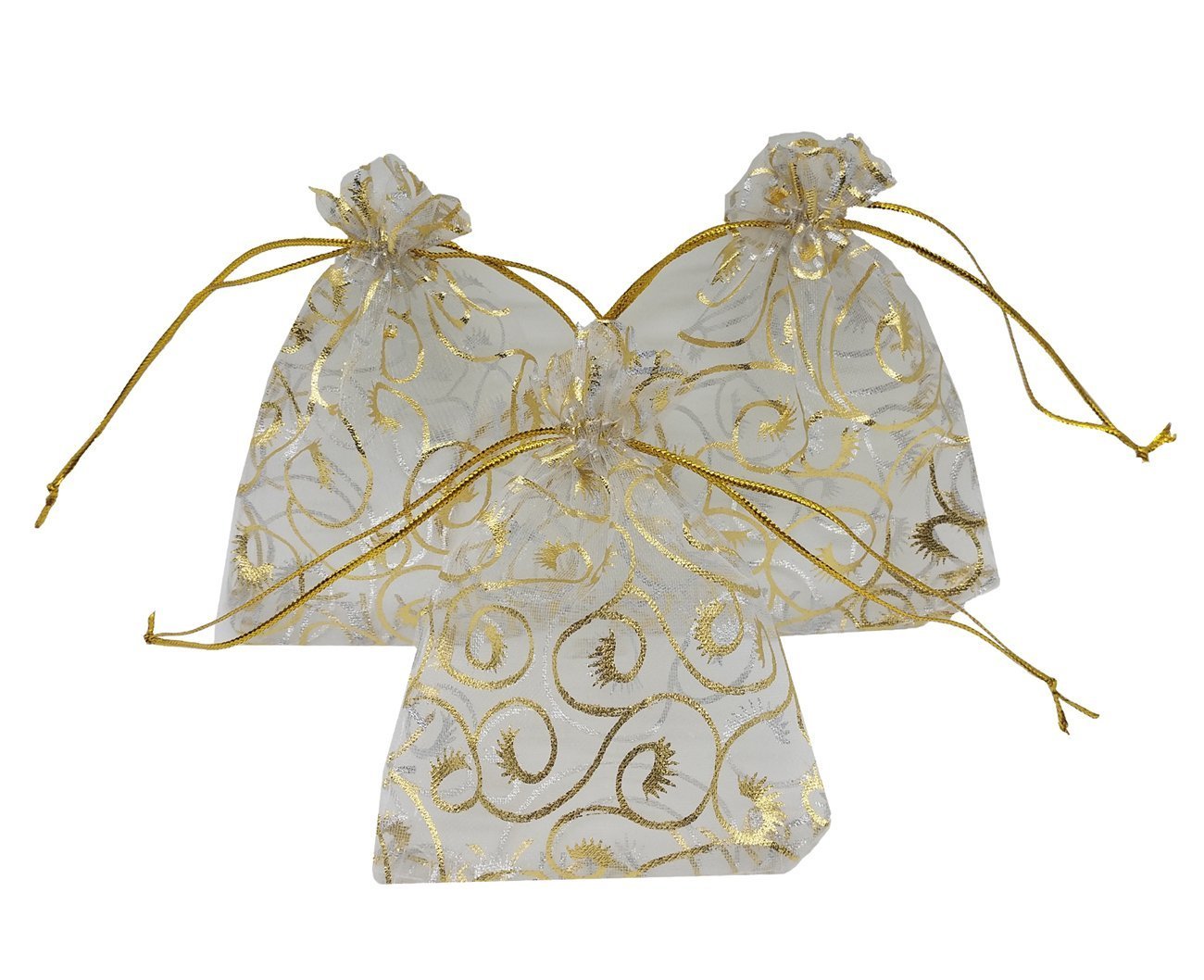 100PCS Mini Sheer Organza Bags - 4x4.72 Inch Gold Drawstring Gift Bags for Wedding Favors, Jewelry, Candy & Party Decorations - Elegant Favor Bags for Bridal Showers, Baby Showers & Special Events