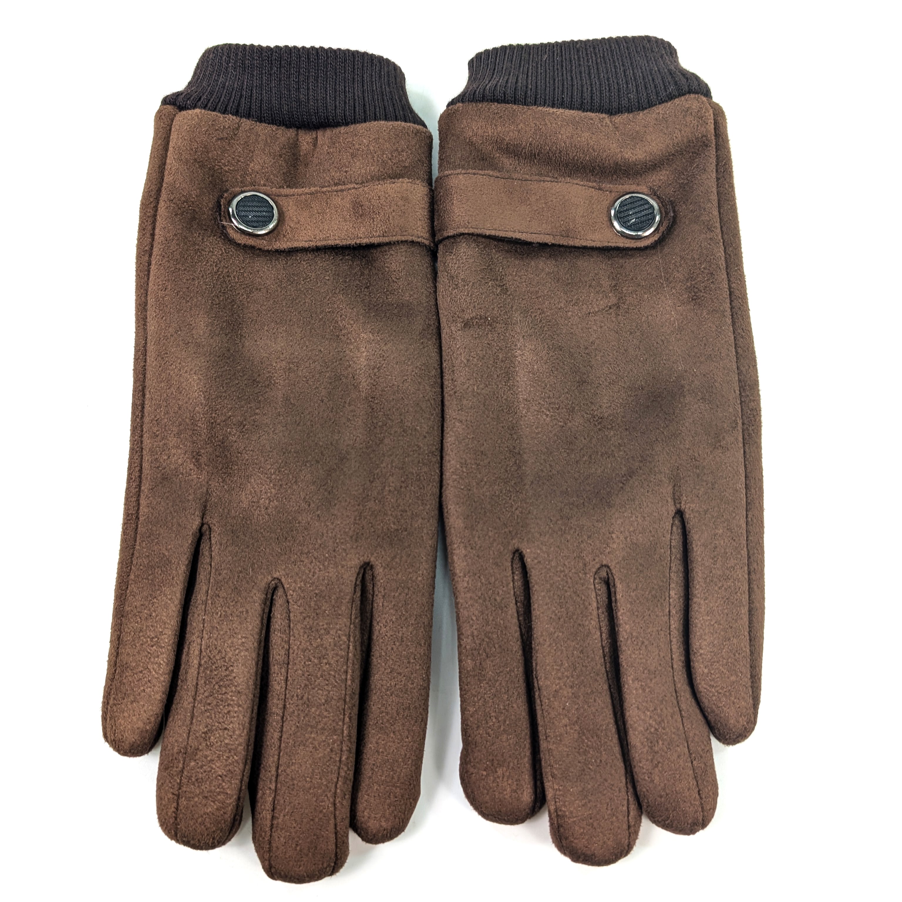 Unisex Chocolate Brown Winter Gloves with Button Detail - Warm Touchscreen Gloves for Men & Women - Perfect for Outdoor Activities, Driving & Cold Weather
