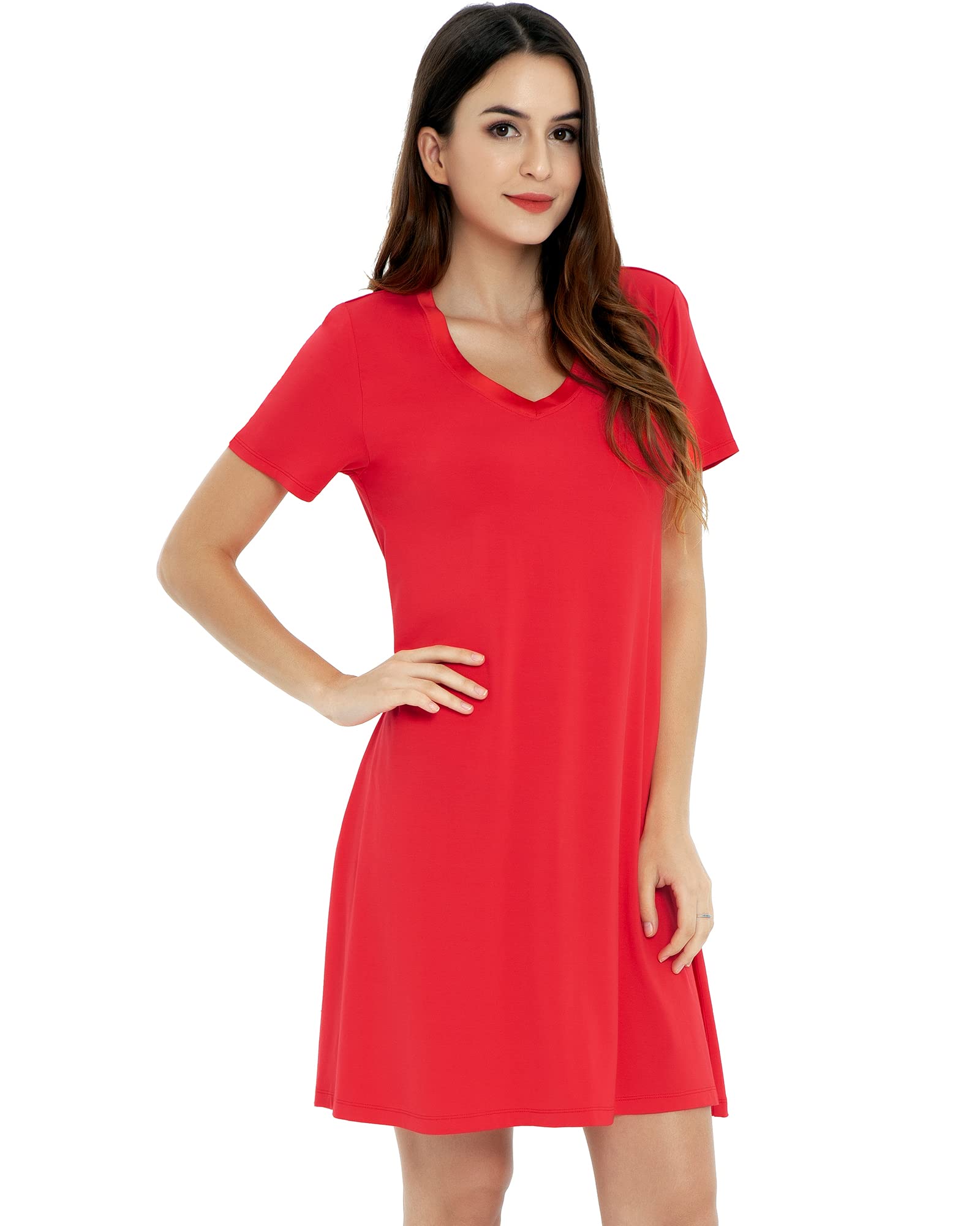 NACHILA Women's Soft Bamboo Nightgown - Lightweight Short Sleeve Sleep Shirt & Lounge Dress - Plus Size Sleepwear S-4X - Perfect for Sleeping, Relaxing at Home, and Summer Comfort
