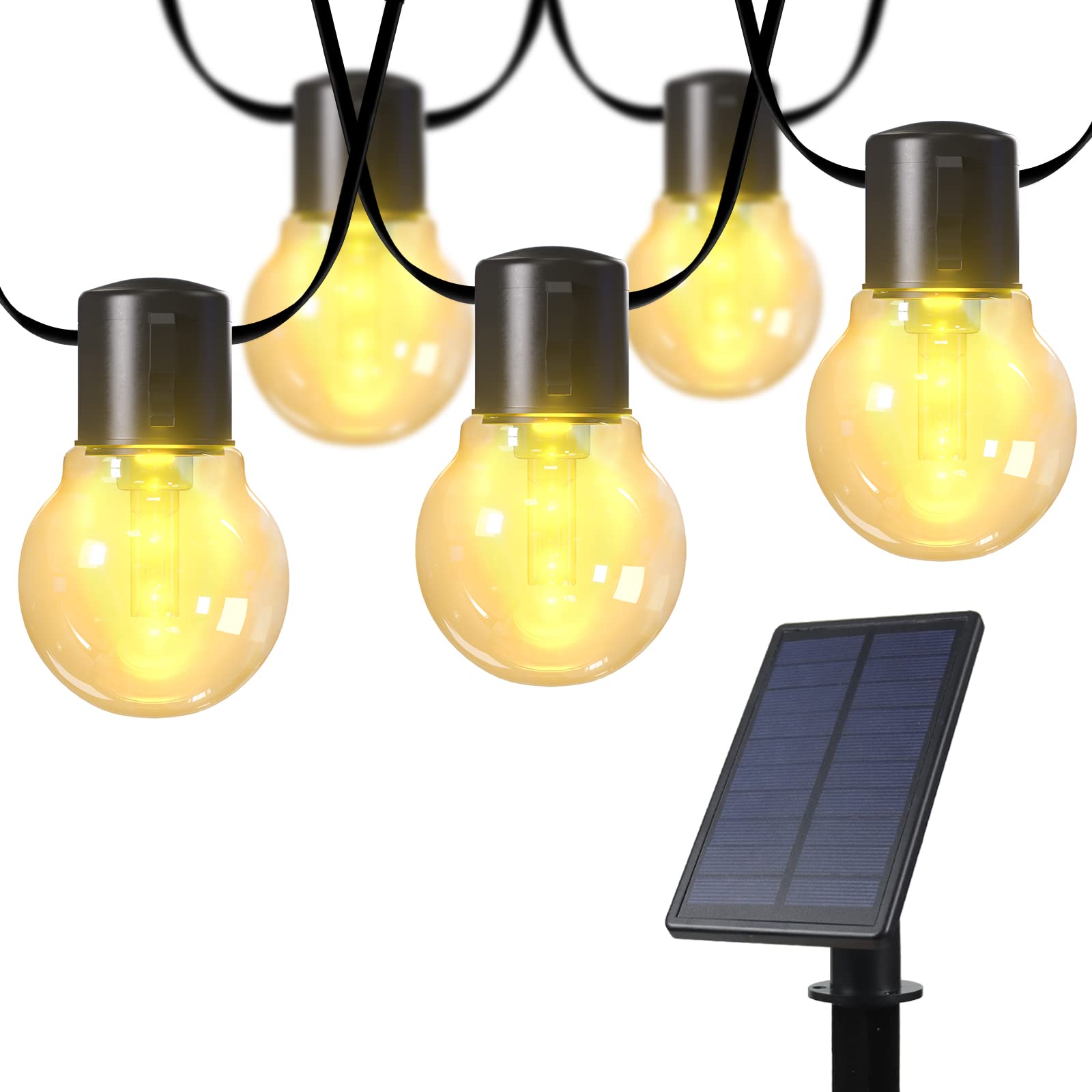 GooingTop Solar Patio String Lights - 35-Ft Outdoor Waterproof G40 Plastic 15-Bulb Sun Powered Garden Lighting for Backyard, Porch & Cafe Decor - Shatterproof Vintage Edison Bulbs in Warm White - Perfect for Outdoor Parties, Weddings & Patio Ambiance