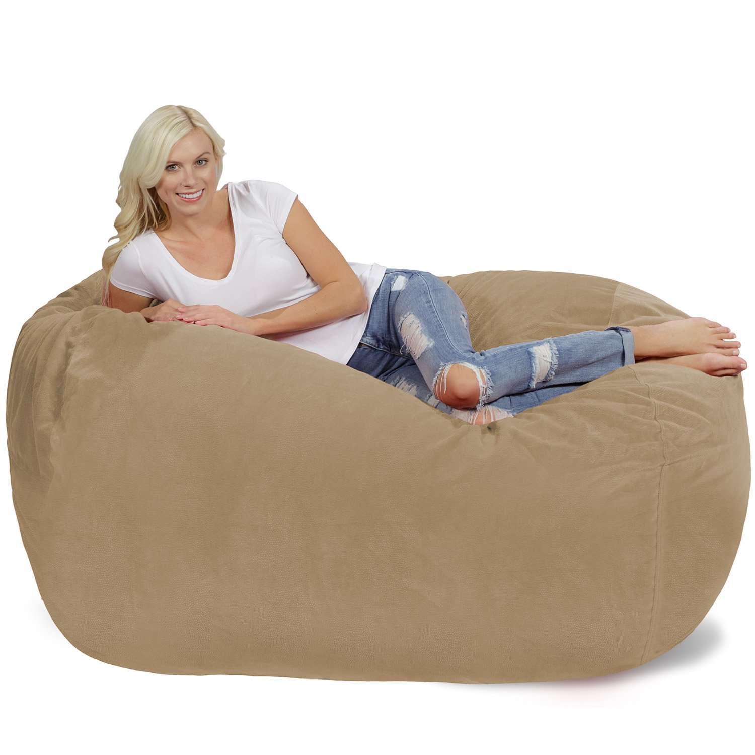 Chill Sack 6' Memory Foam Bean Bag Chair - Large Lounger with Soft Microfiber Cover (Tan Pebble) for Living Room, Game Room & Dorm Comfort