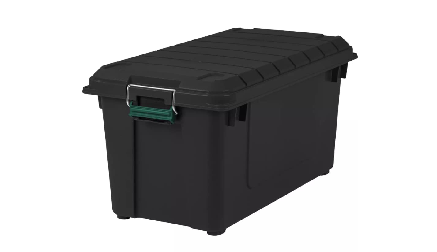 IRIS 82 Quart Weatherproof Storage Tote with Airtight Lid - Heavy Duty Plastic Container for Organizing, Moving & Outdoor Use - Black (Perfect for Home, Garage, Camping & Emergency Supplies)