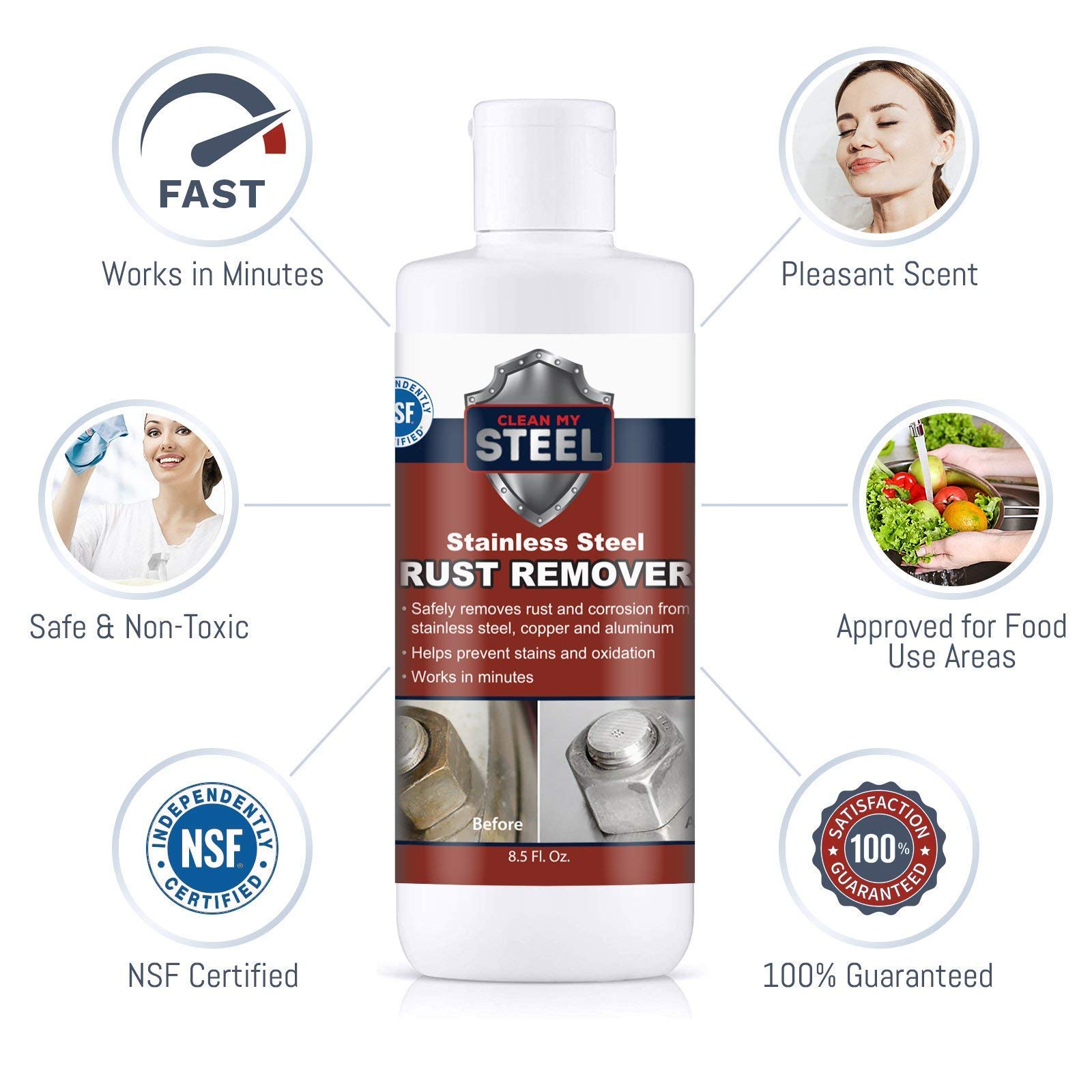 Premium Stainless Steel Rust Remover & Cleaner Kit - NSF Certified Safe for Food Areas | Effective Stainless Steel Pan Cleaner & Appliance Cleaner | Includes Rust Stain Remover, Gloves & Sponge (4 oz) | Perfect for Kitchen, Grill, Outdoor Cookware & Stainless Steel Appliances