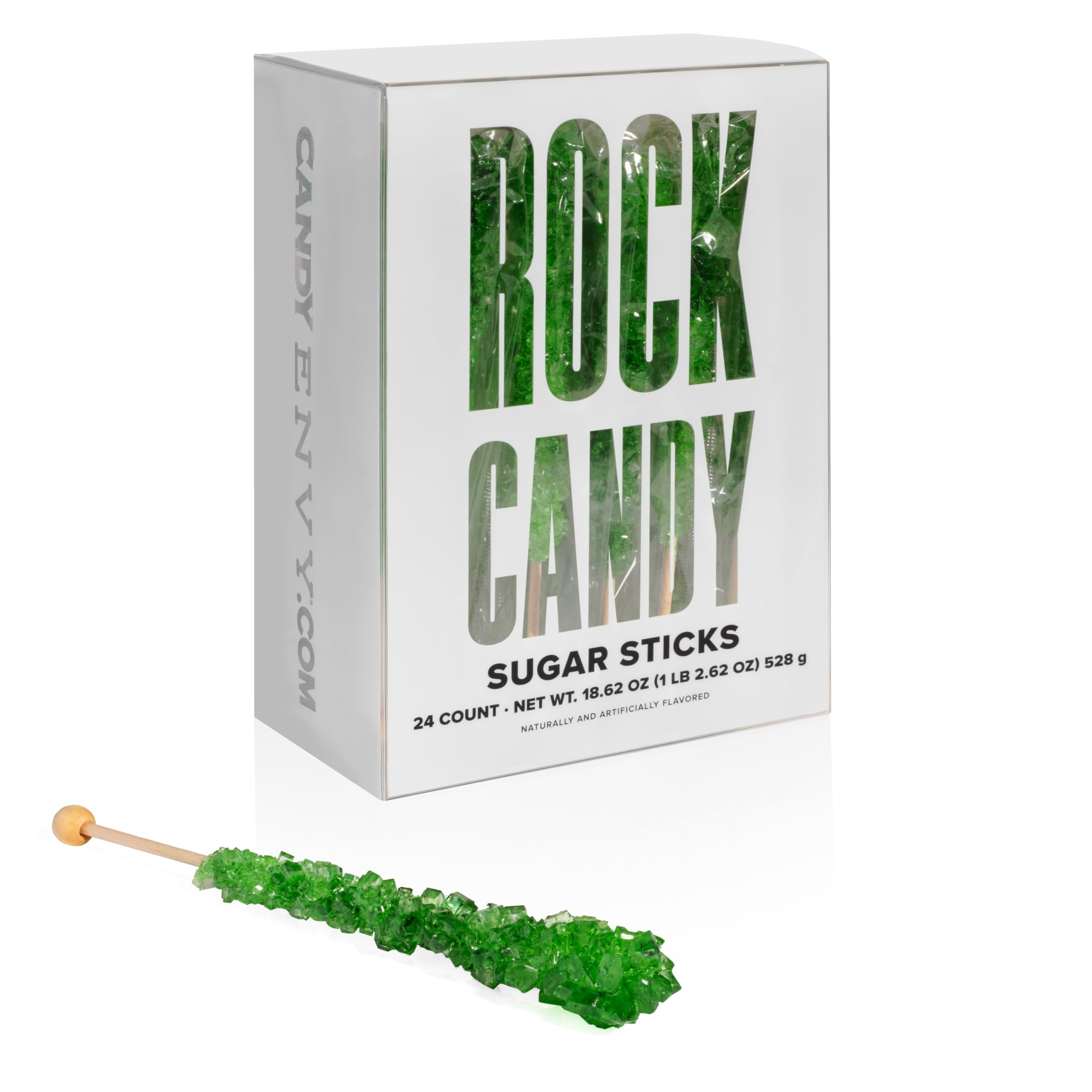 Green Apple Flavored Rock Candy Sugar Sticks - Individually Wrapped (24 Count) - Perfect for Party Favors, Gift Bags & Dessert Decorations