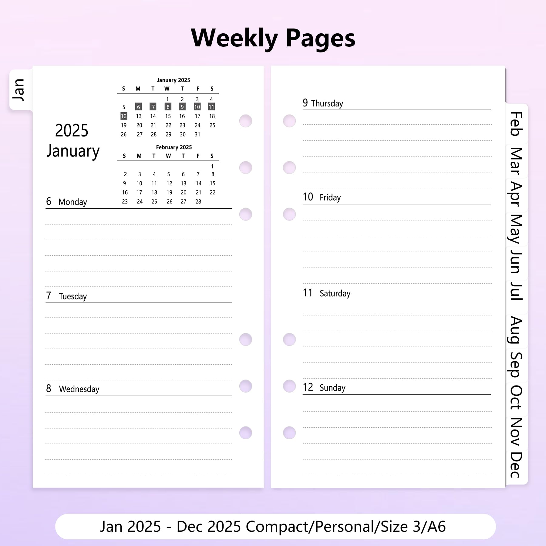 Antner 2025 Weekly & Monthly Planner Refill - A6 Size (3.75
