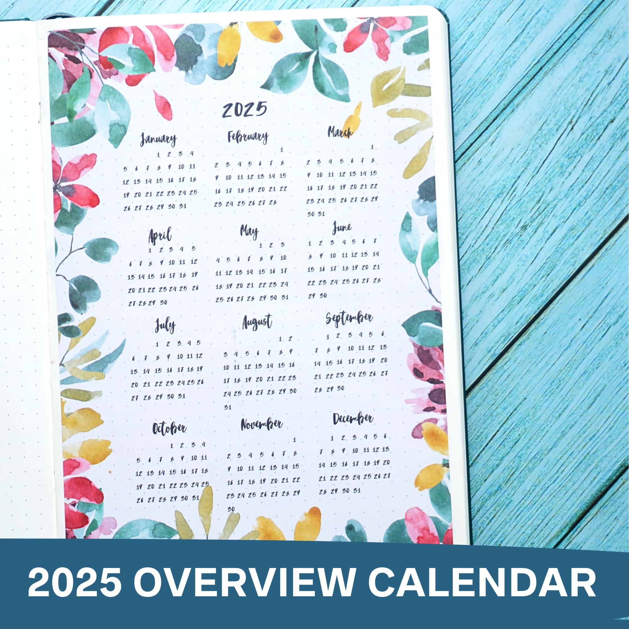 2025 Monthly Planner Stickers for A5 Bullet Journals - 12-Month Floral Design Calendar Stickers (5.3