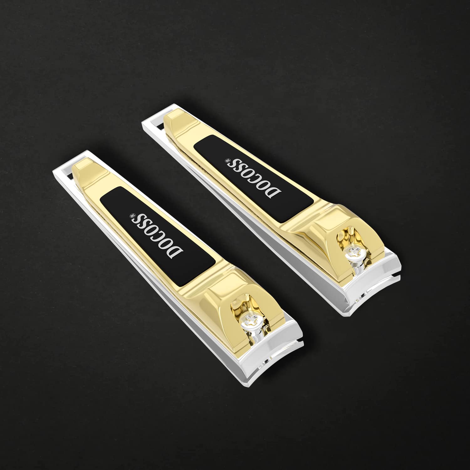 DOCOSS Professional Stainless Steel Nail Clippers Set for Men & Women - Sharp Precision Nail Trimmer with Ergonomic Handle, Pack of 2 (Gold) - Perfect for Home, Travel, Salon & Grooming Kit Essentials