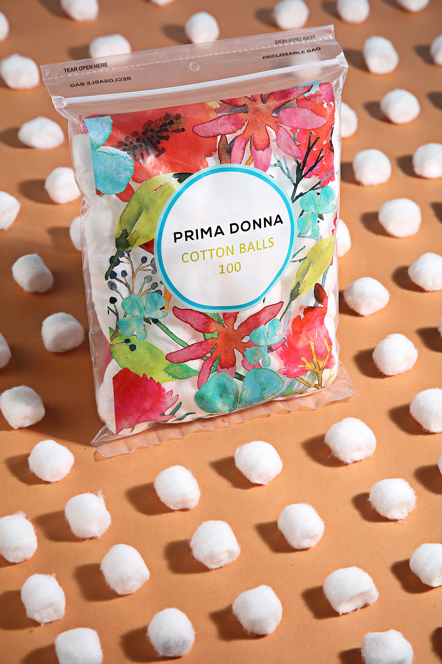 Prima Donna 100% Pure Cotton Balls - Soft & Highly Absorbent for Makeup Removal, Nail Polish, Medical Use - 100 Count (1 Pack) | Gentle for Face & Eyes, Ideal for Skincare & First Aid