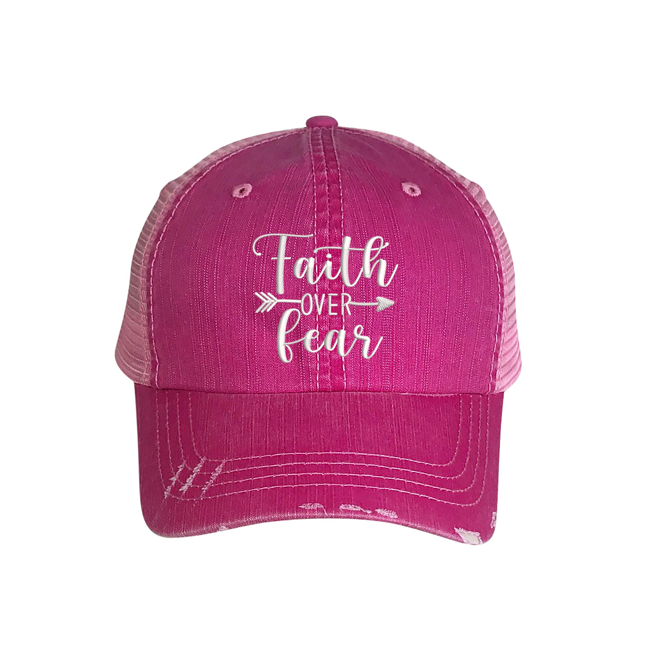 Faith Over Fear Distressed Embroidered Trucker Baseball Cap - Stylish Adjustable Snapback Hat for Men & Women - Perfect for Outdoor Activities, Sports, and Casual Wear