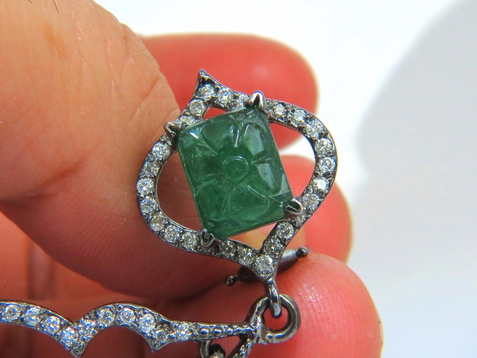 29.50ct Natural Carved Emerald Diamond Dangling Earrings - Large Size for Women | Elegant Jewelry for Parties, Weddings & Special Occasions