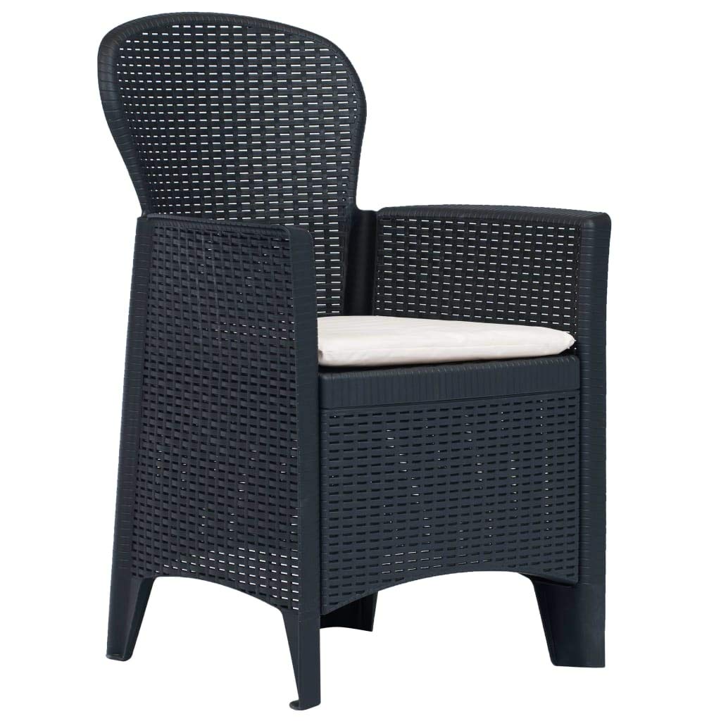 vidaXL 3-Piece Patio Bistro Set - Outdoor Rattan Dining Table & Chairs with Cushions, Anthracite Plastic Garden Furniture for Backyard, Deck, or Balcony