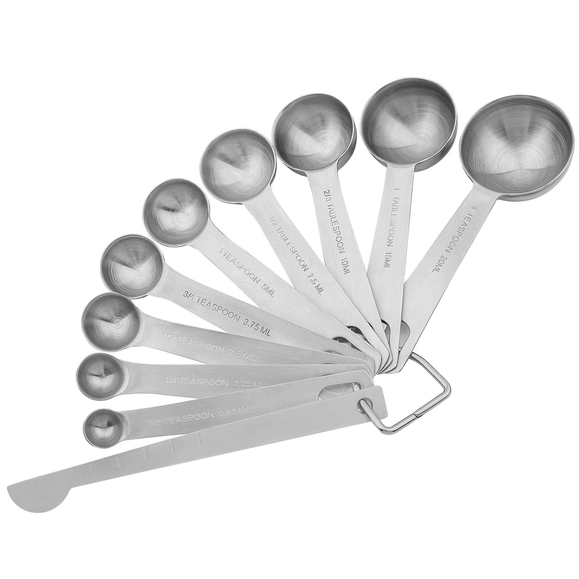 Premium 18/8 Stainless Steel Measuring Spoons Set of 9 with Leveler - Accurate Kitchen & Baking Measuring Tools for Cooking, Baking, Coffee, Tea, and Spices - Dishwasher Safe