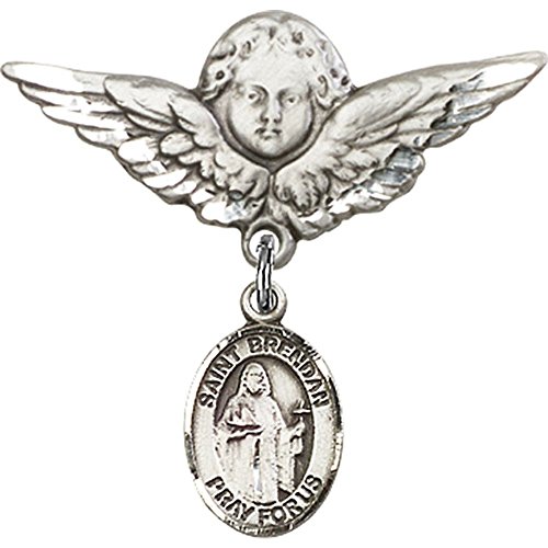 Sterling Silver Baby Badge Pin - St. Brendan the Navigator & Angel Wing Charm - Perfect for Christening Gifts, Baby Showers & Baptism Keepsakes