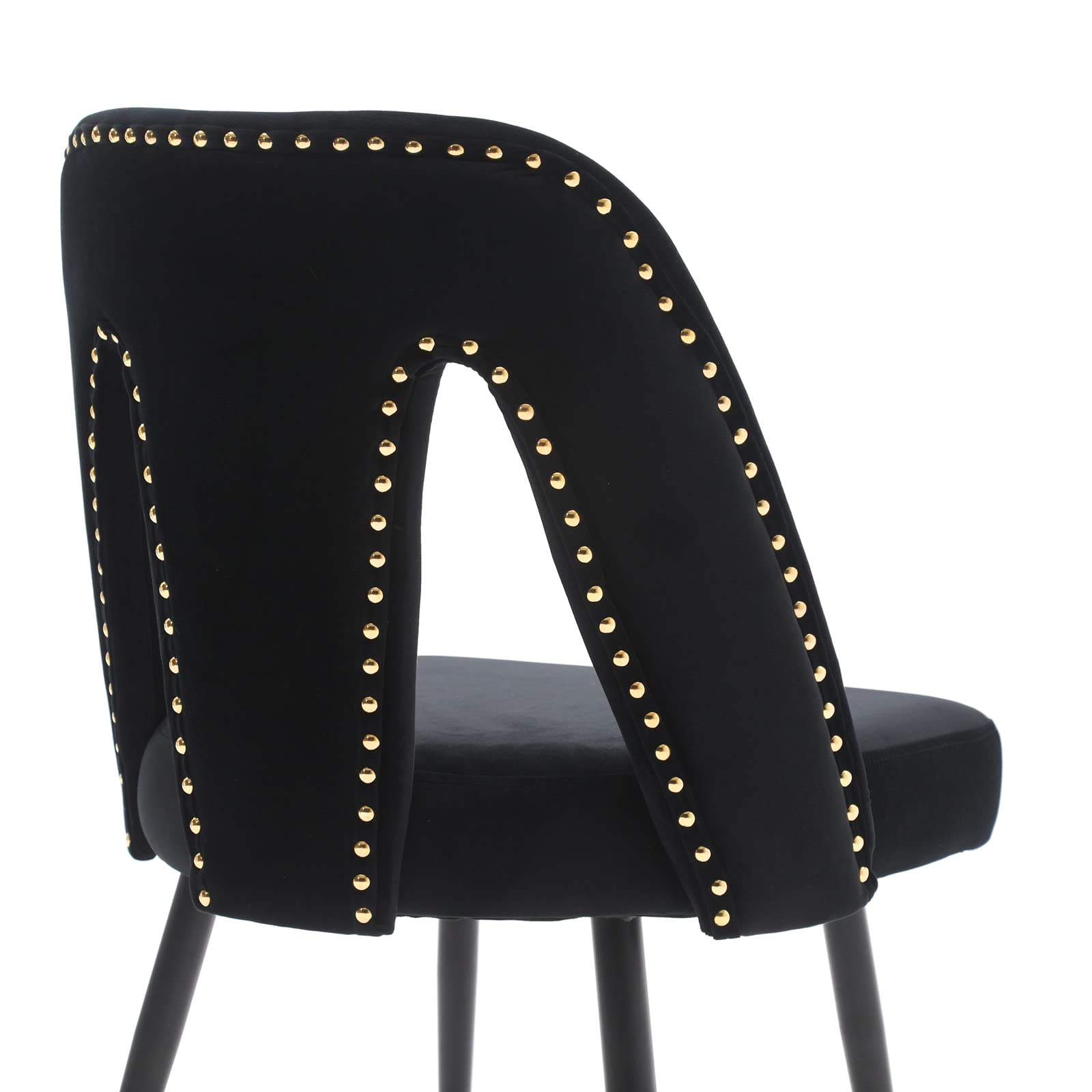 Set of 2 Polibi Modern Velvet Upholstered Dining Chairs with Nailhead Trim & Gold-Tipped Black Metal Legs - Elegant Seating for Dining Room, Living Room, Bedroom (Black) | Perfect for Home Decor, Dinner Parties & Cozy Reading Nooks