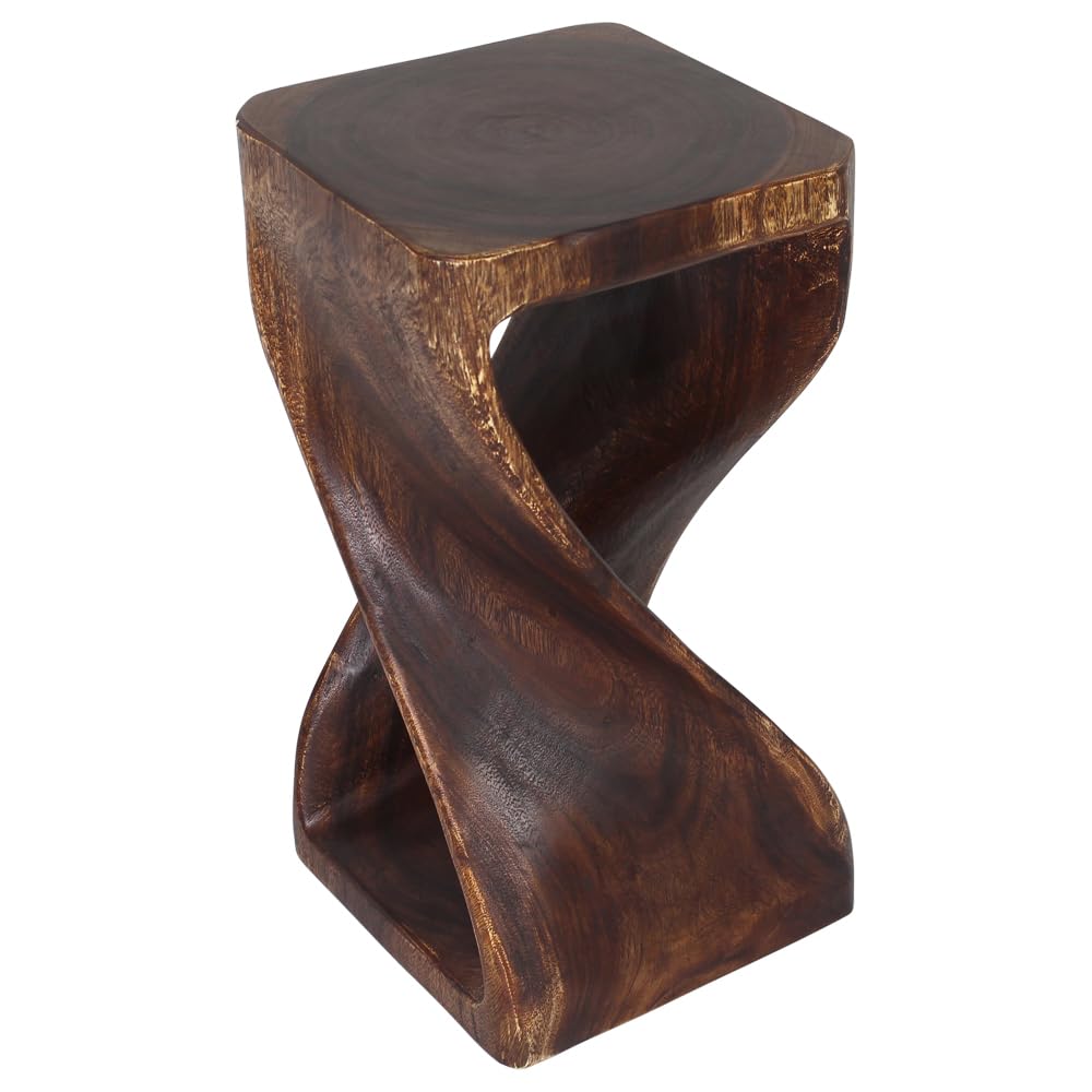 Haussmann Original Wooden Twist Stool 12x12x23 Inch - Mocha Oil Finish Bar Stool for Kitchen Island, Breakfast Nook & Home Decor
