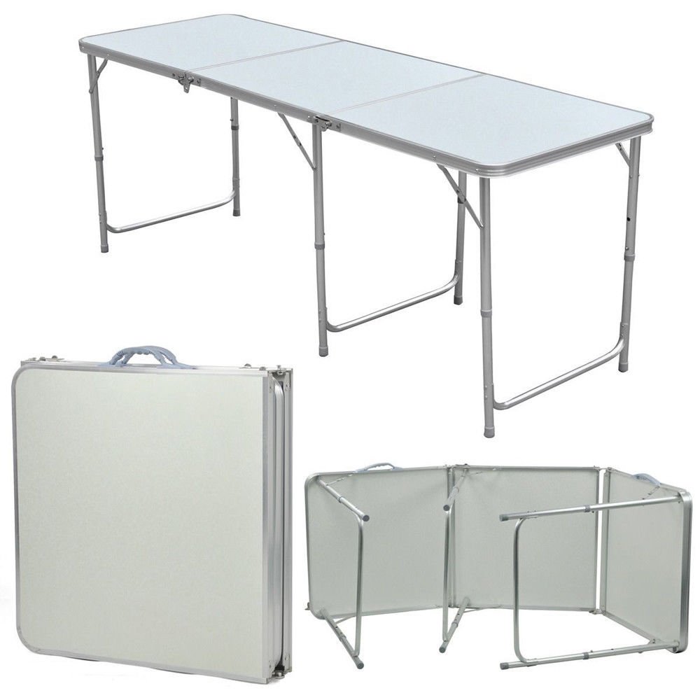 Portable 6ft Aluminum Folding Table - Lightweight & Sturdy for Indoor Outdoor Use, Picnic, Party, Dining, Camping - Perfect for Backyard BBQs, Beach Trips & Tailgating